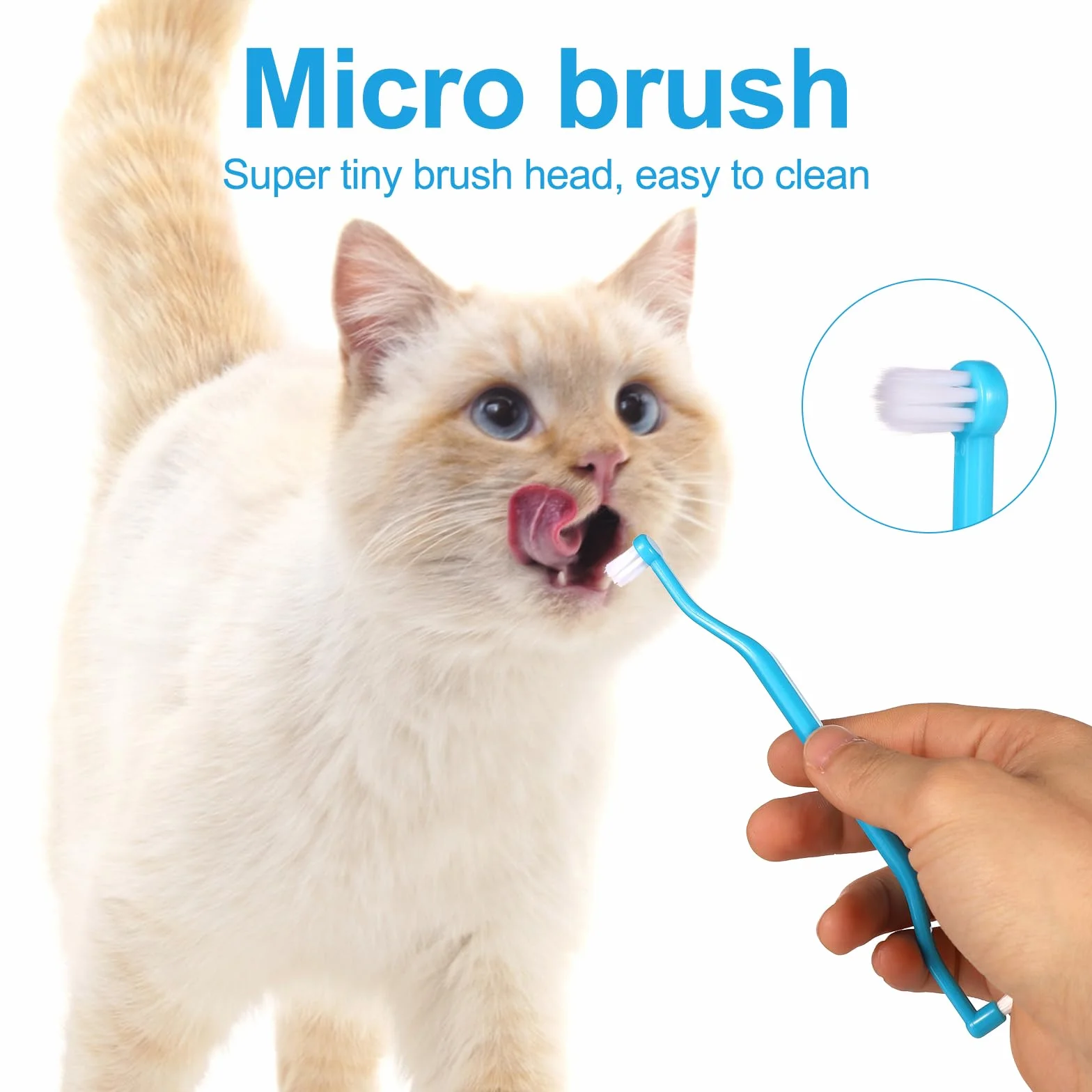 Brosse à Dents pour Chat Double Face 2pcs avec Tête Micro-Brosse et Poignée Incurvée Soins Dentaires