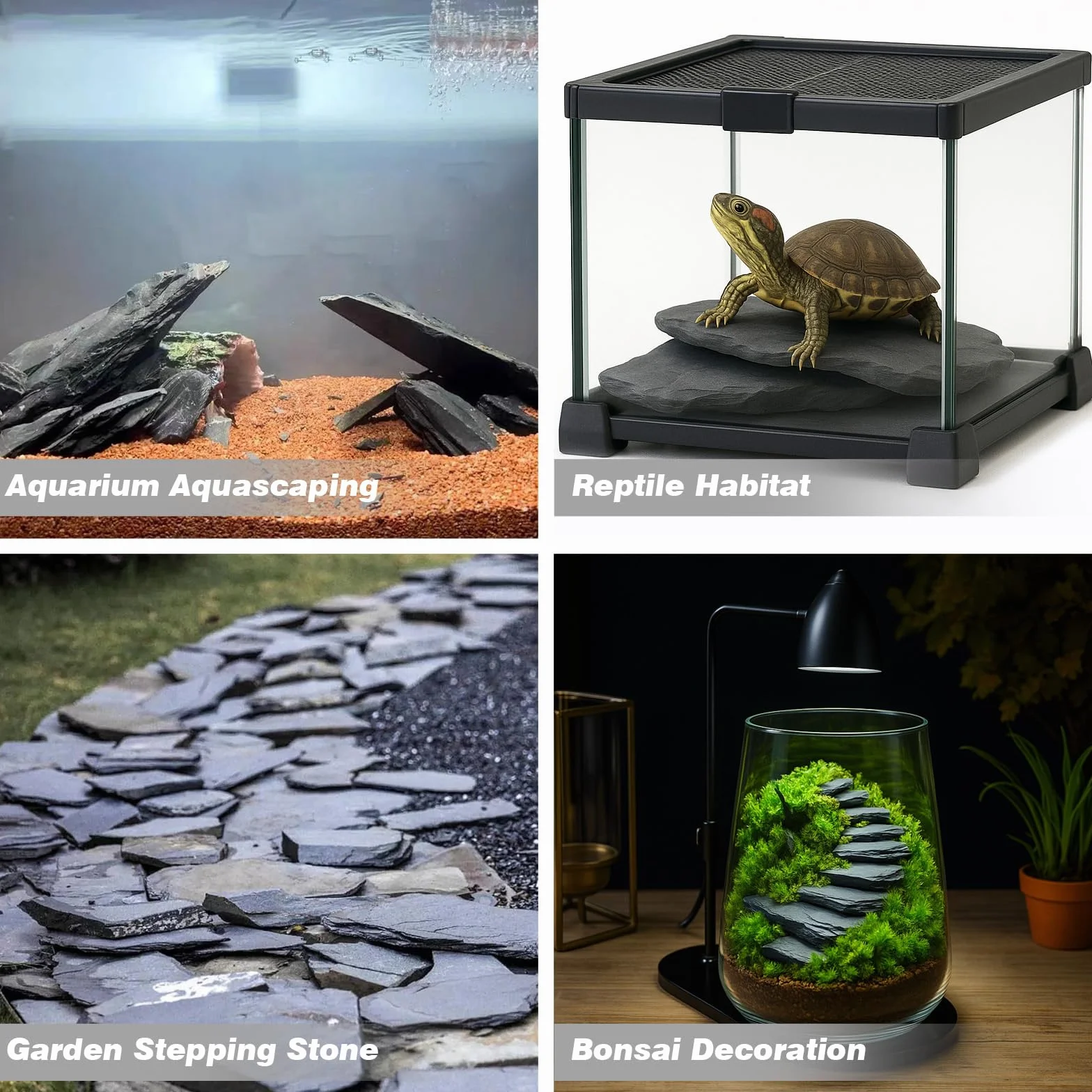 Unocho Pierres d’Aquarium Naturelle Ardoise 2,25kg pour aquascaping Reptiles Terrariums (5-10cm)