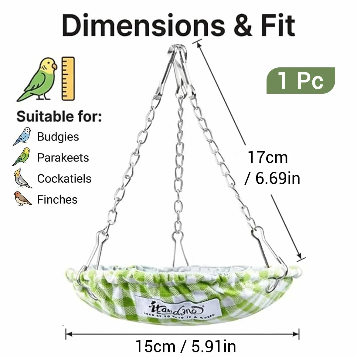 Nid d'oiseau pour perruche Imperméable 15 cm Vert avec chaîne