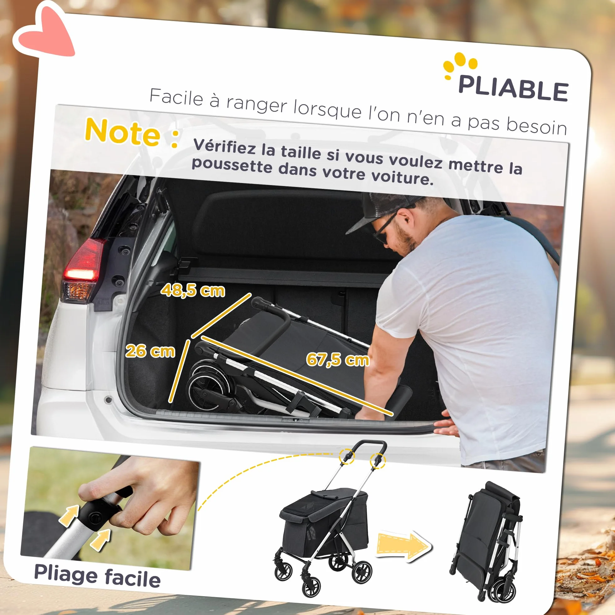 PawHut Poussette buggy pliable pour chien, porte-gobelets, laisse de sécurité, roues 360°, fenêtre à mailles, alliage d'aluminium, chariot chien chat petit miniature gris