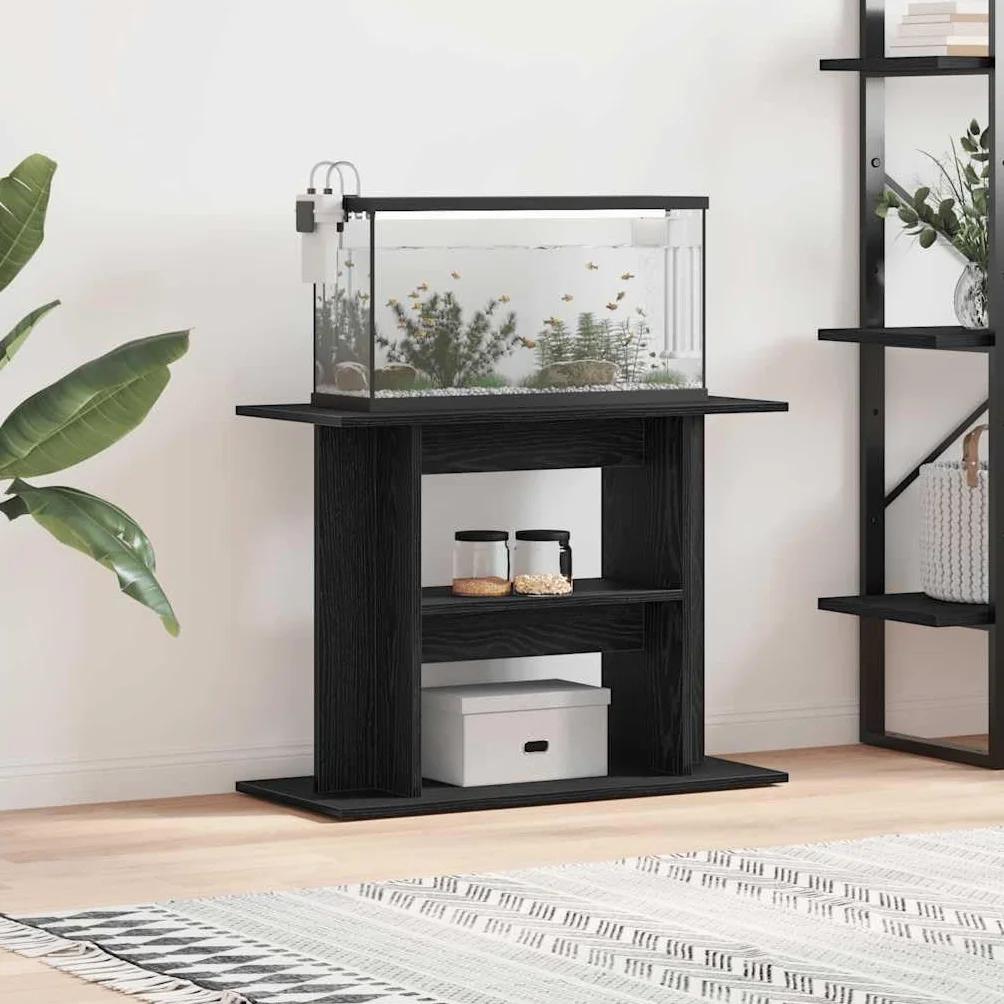 Support pour Aquarium chêne Noir 80x35x60cm Bois d'ingénierie Armoire pour Aquarium