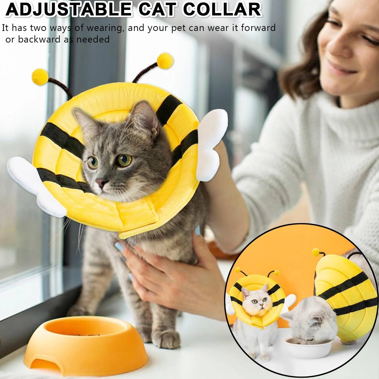 Collier Médical Souple pour Chat et Petit Chien – Abeille S (20–23 cm) – Protection Post-opératoire Ajustable Lavable