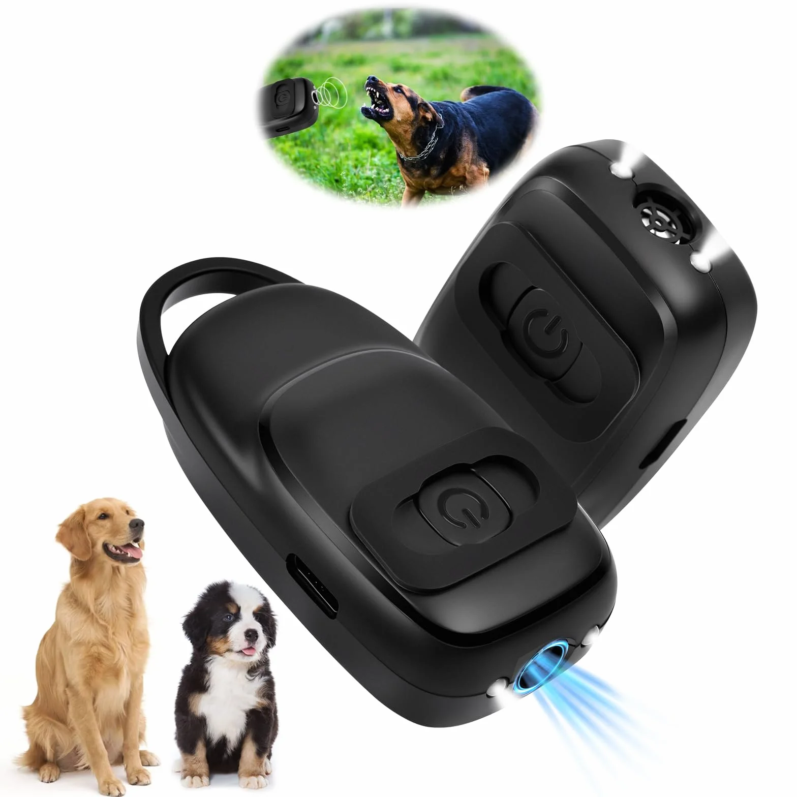 Aomig Anti Aboiement Ultrason Chien, Mini Boitier Portable, LED Stroboscopique, Rechargeable, Dispositif d'Arrêt d'Écorce, Dissuasif Intérieur Extérieur Petit Grand Chien