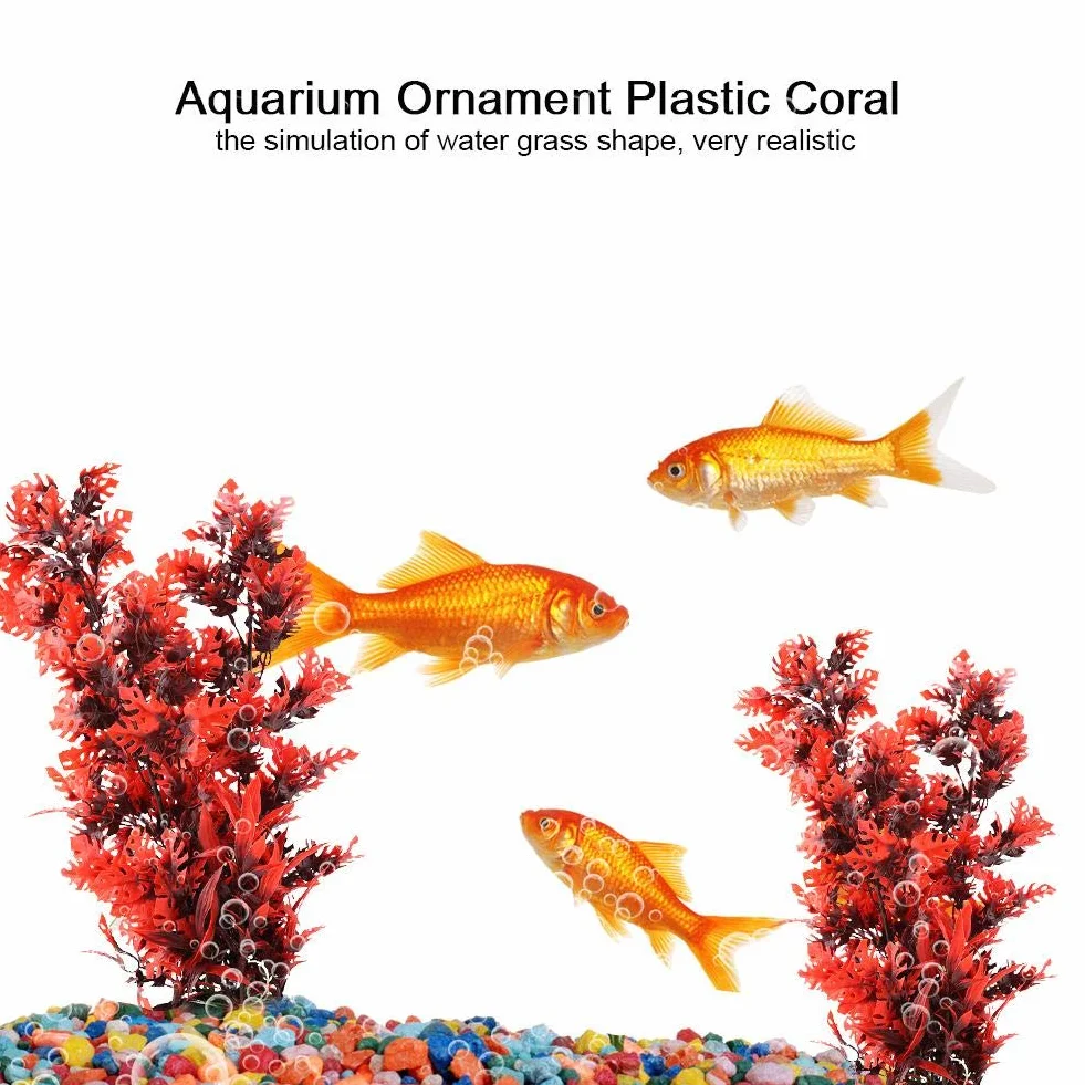 Plantes Aquatiques Artificielles en Plastique pour Aquarium Décorations avec Base Élargie Rouge