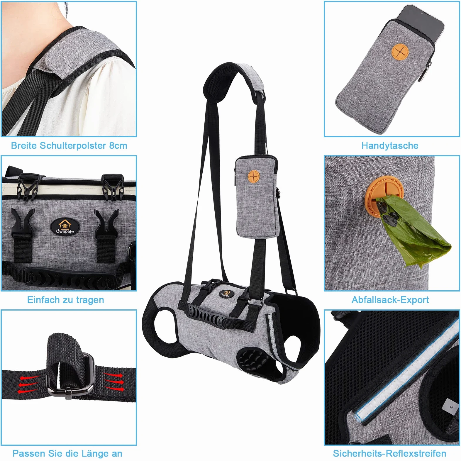 Ownpets Harnais de levage pour chiens de grande taille, harnais d'aide pour chien, doux, imperméable, réglable, réfléchissant, respirant, gris, XXXL