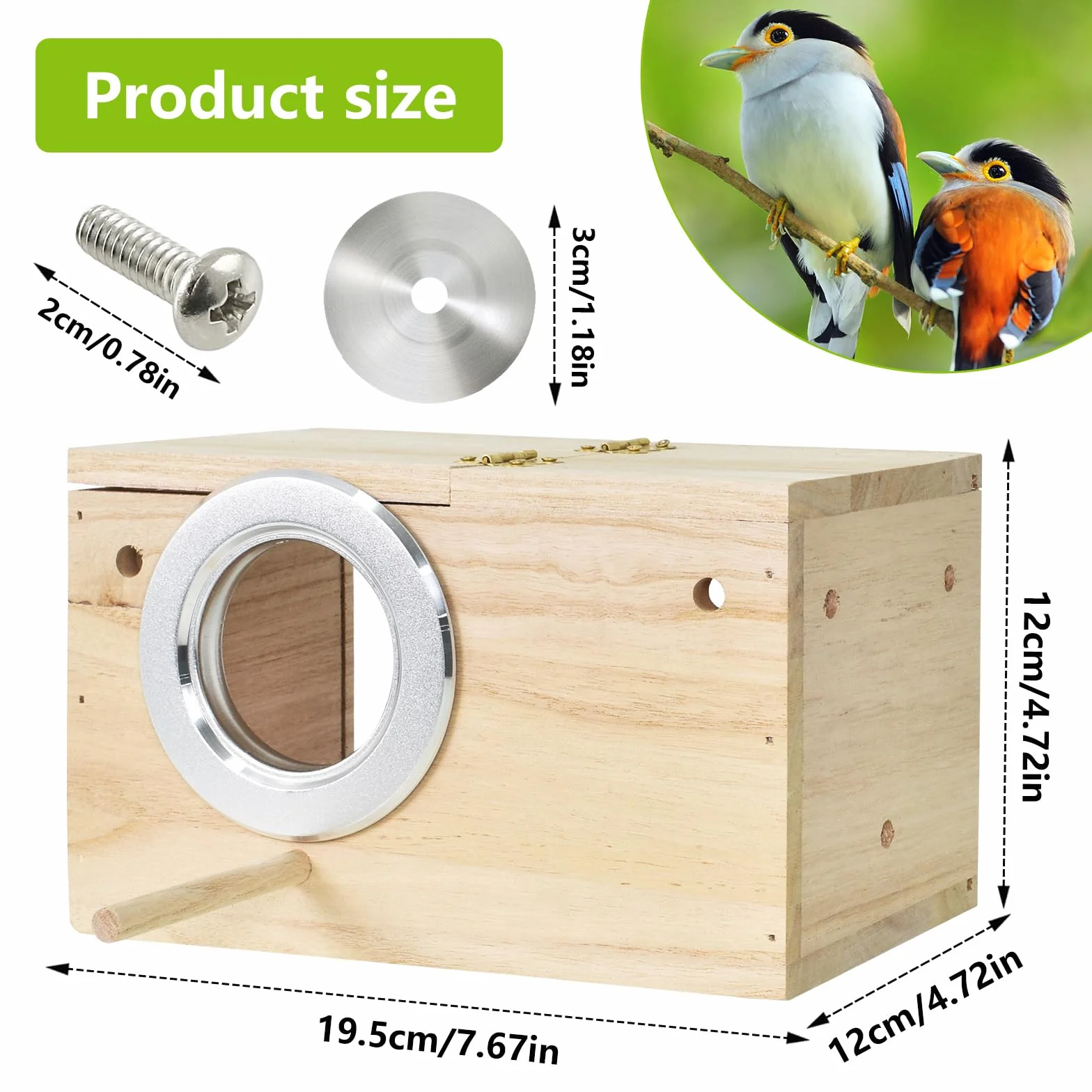Nichoir transparent en bois naturel pour perruches, inséparables et pinsons