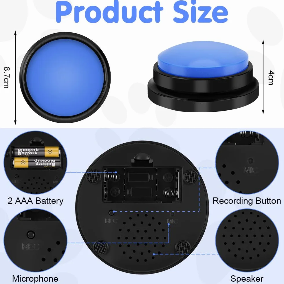 Buzzer Enregistrable Lot de 2, Boutons Parlants Sonores 30 Secondes pour Communication Animaux