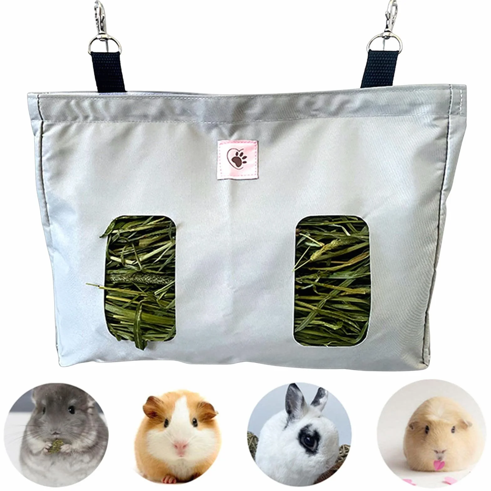 Sac à Foin pour Lapin Cavies Hamsters Chinchillas 2 Ouvertures Gris