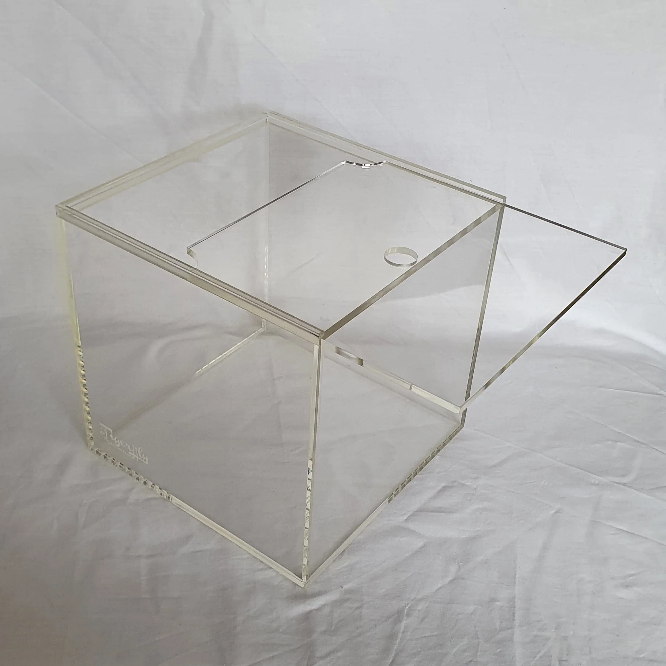 Petit aquarium portable en acrylique avec couvercle coulissant et trou d'alimentation pour terrarium, tortues et insectes 8 l (20 x 20 x 20 cm)