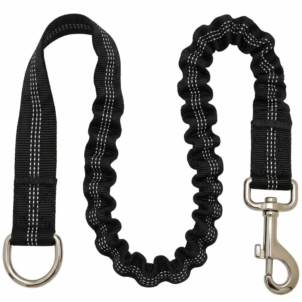 Ceinture Chien Voiture 75cm Réglable, Laisse de Sécurité Élastique en Nylon avec Amortisseur de Chocs, Attache Harnais Universelle Mousqueton Rotatif 360 Degrés pour Voyage et Transport, Noir