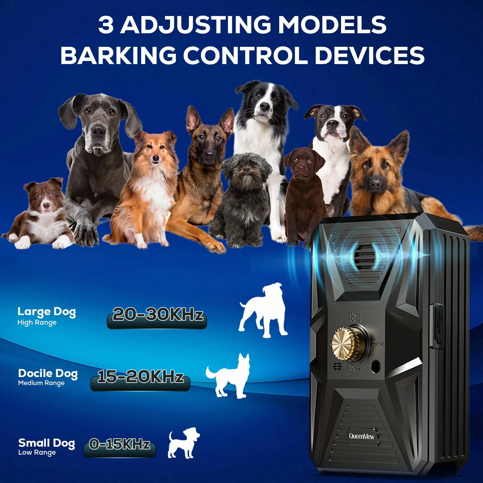 Dispositif Anti Aboiement Chien Ultrasons 3 Modes 33 Pieds Grands Petits Chiens Extérieur Intérieur