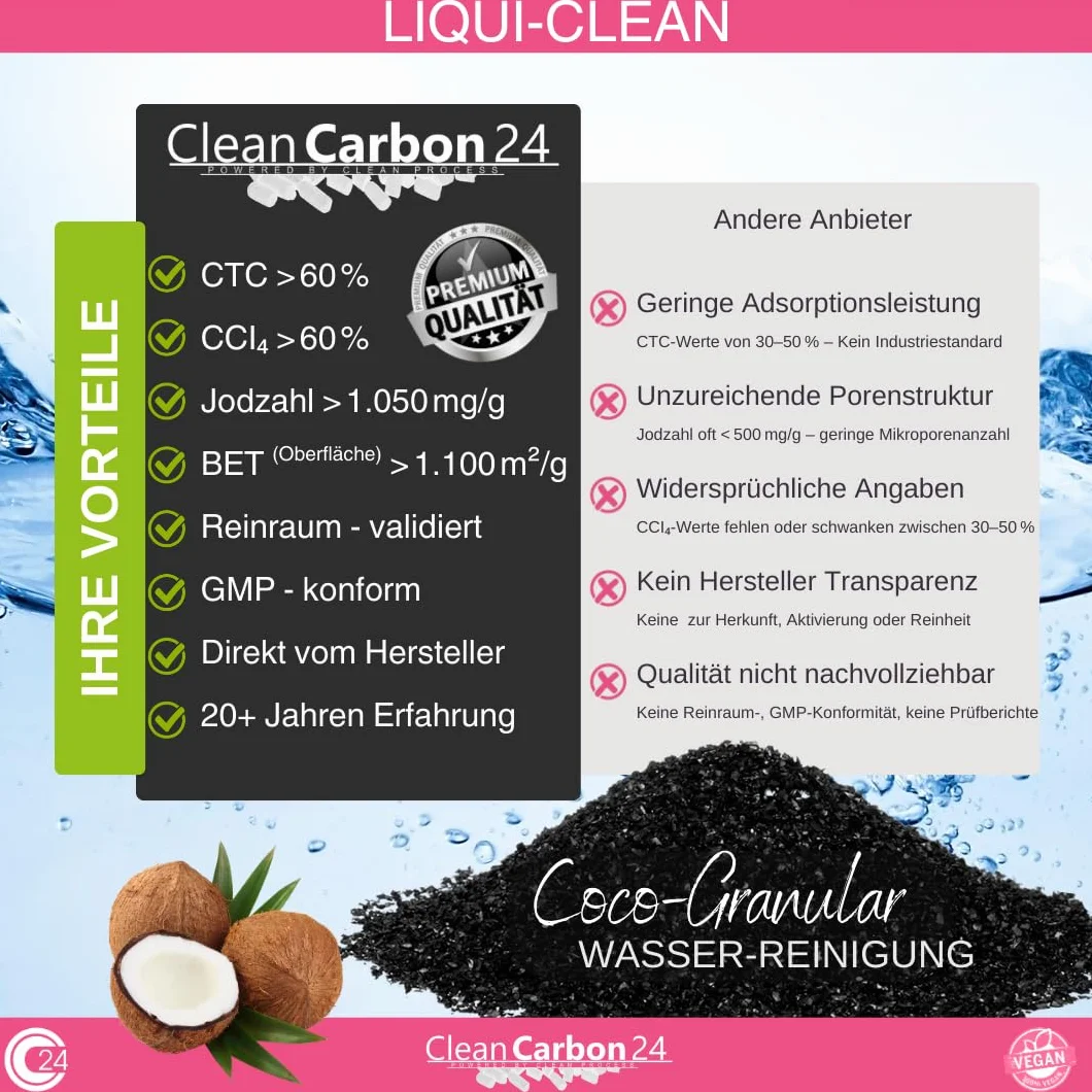 Charbon Actif granulés de coquilles de Noix de Coco 2,5 litres pour Traitement de l'eau 0,6-2,36 mm 8 x 30 Mesh
