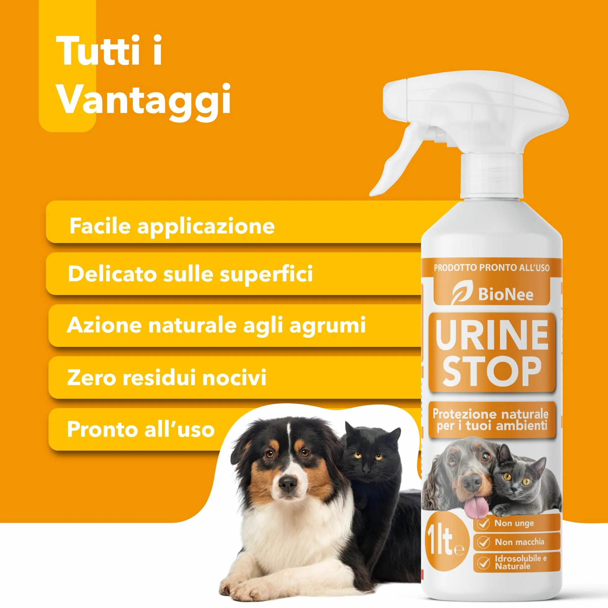 Bionee Urine Stop Spray Naturel pour Chiens et Chats 1L - Double action : Dishabituant aux Agrumes + Élimine les odeurs
