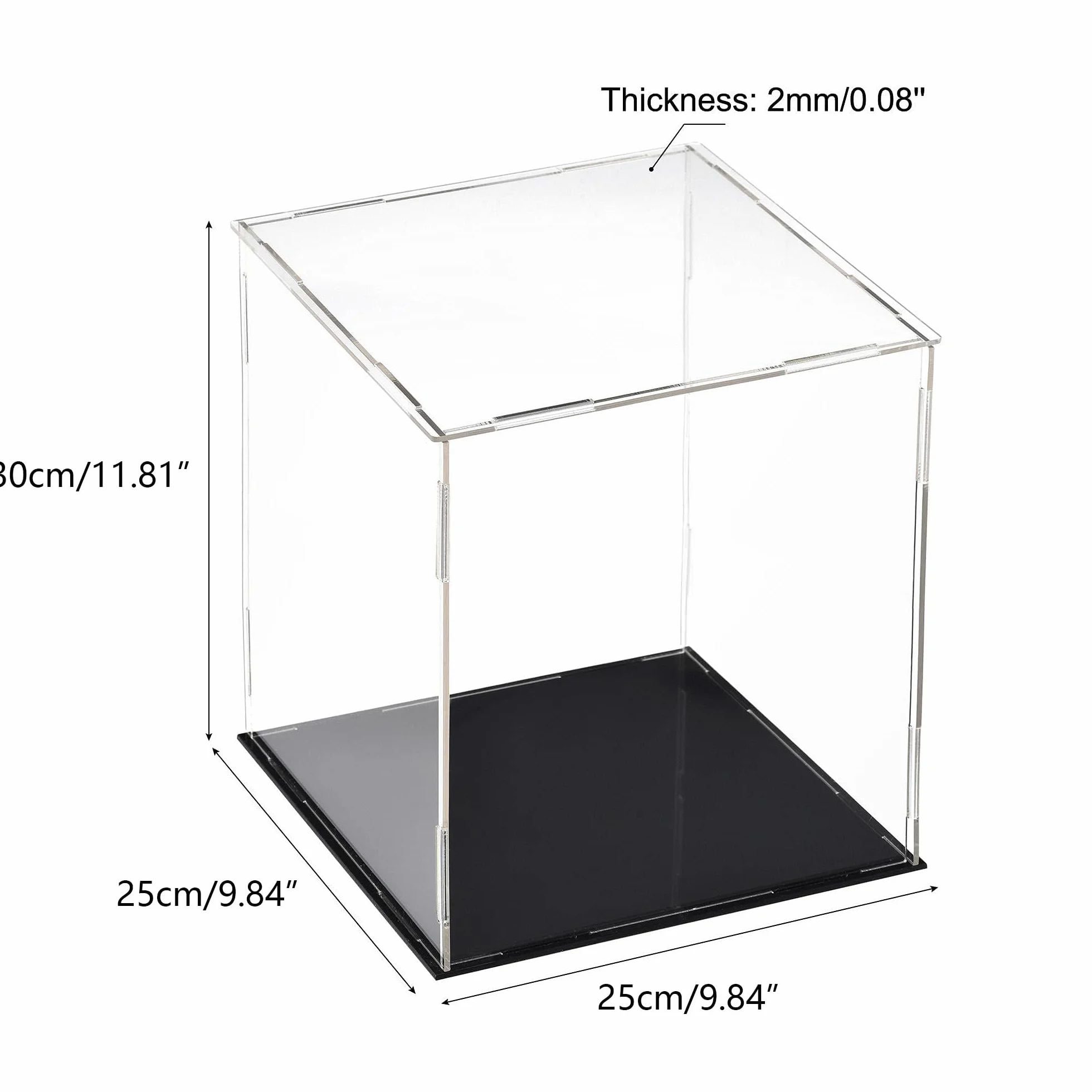 TA-VIGOR Vitrine d'Exposition en Acrylique Clair 25 x 25 x 30cm avec Socle Noir - Protection Anti-Poussière pour Figurines