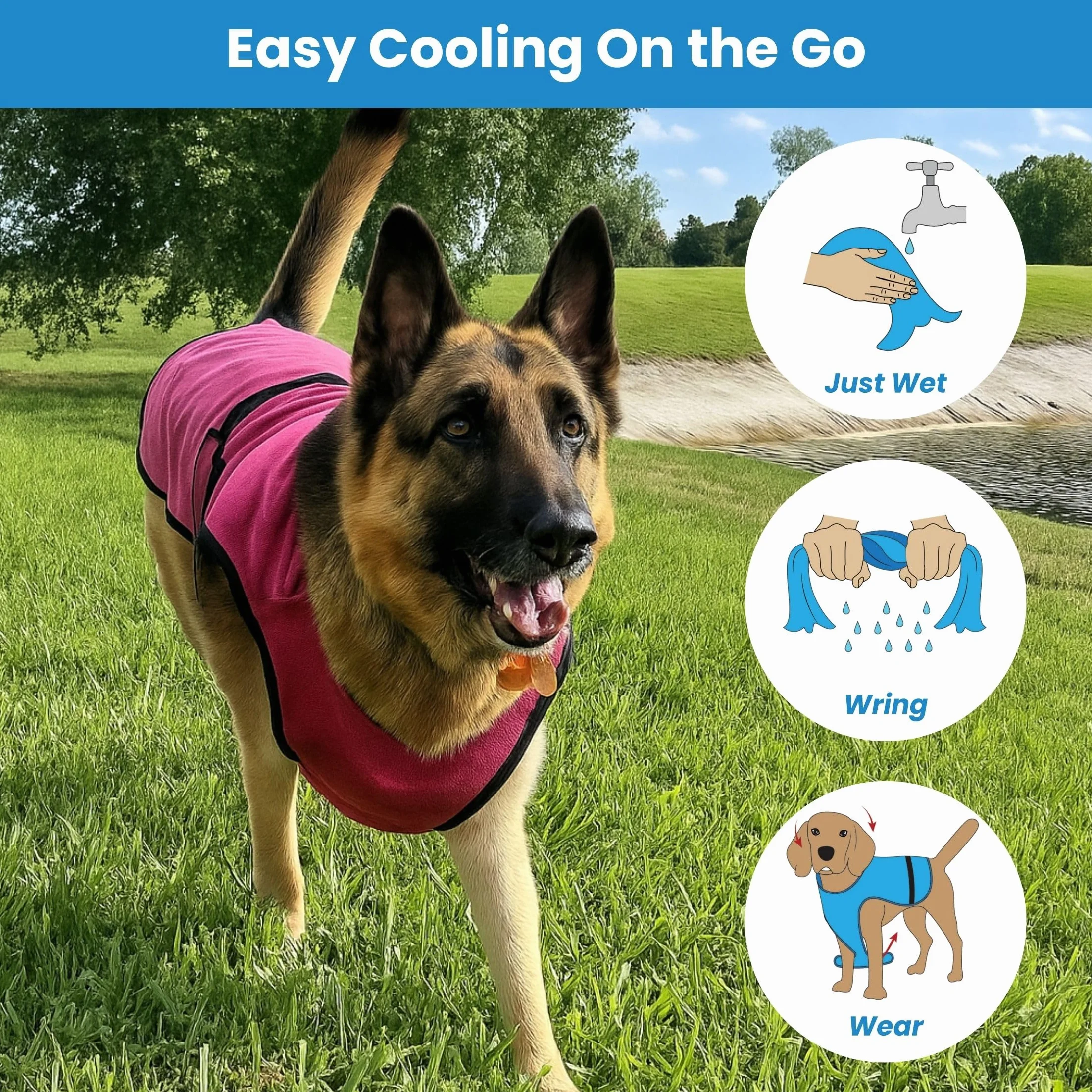 Gilet de Refroidissement pour Chien léger avec Technologie de Microfibre évaporative et Anti-UV, Taille pour Chiens Petits, Moyens et Grands, (M, Rose Rouge)