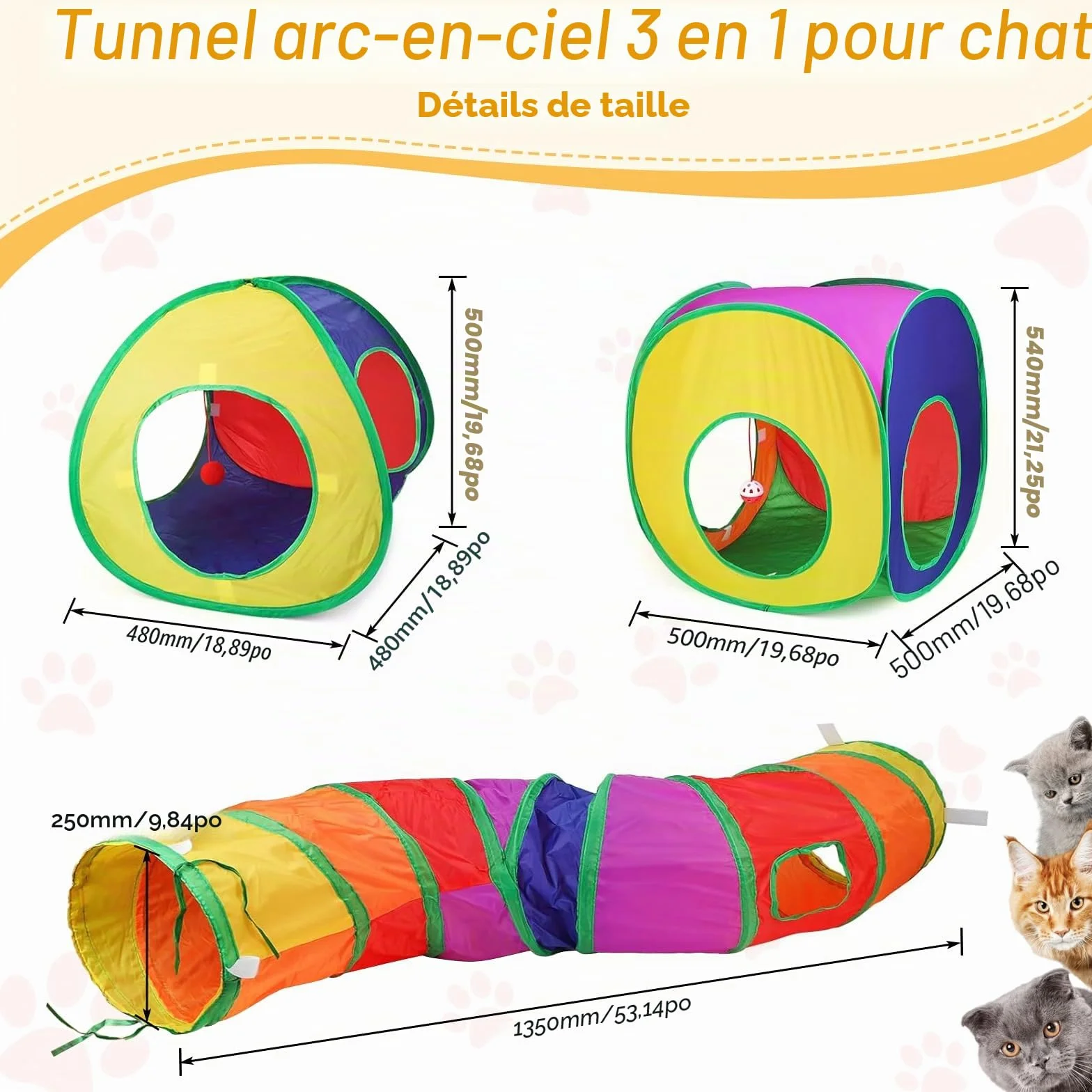 Jouet Tunnel Tente pour Chat Interieur Exterieur Jeu Tunelle pour Chat Interactif 3 en 1 Jouets pour Chats Jeux pour Chaton Tunelle Cat Toy Tunnel Pliable Cadeau pour Chien Lapin Chats Cobaye