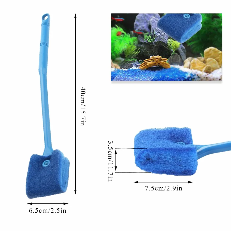 Éponge Aquarium Nettoyage 40cm Brosse Algues 2 Chiffons Accessoires Vitre