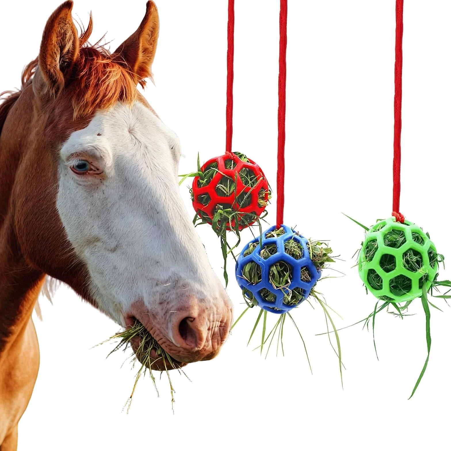 Balles à Foin pour Chevaux, Jouet d'Alimentation Lent Corde Suspendue, Mangeoire Foin Cheval, pour Bovins et Ovins