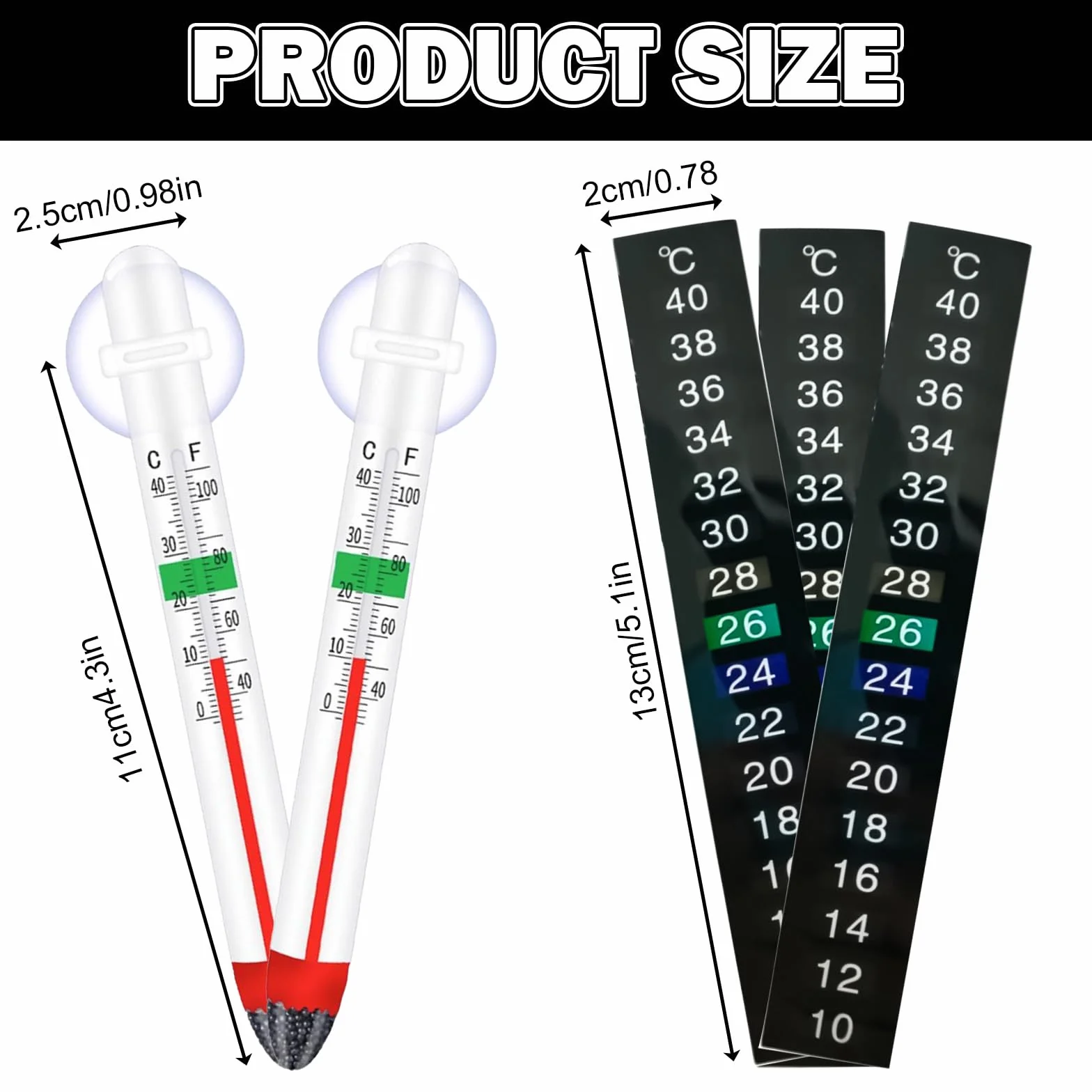 Thermomètre Aquarium Autocollant 2 Pièces + 3 Pièces, Mesure Précise, Affichage Clair, pour Tortues Poissons
