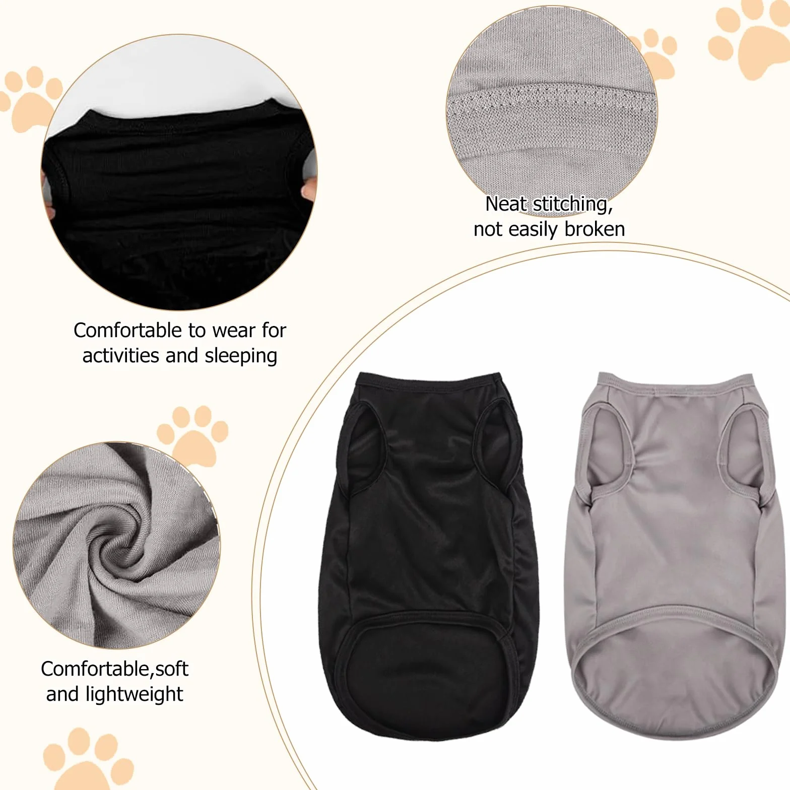 T-Shirts D'été pour Chiens Débardeurs Sans Manches Petite et Moyenne Taille Chats Noir Gris Taille M