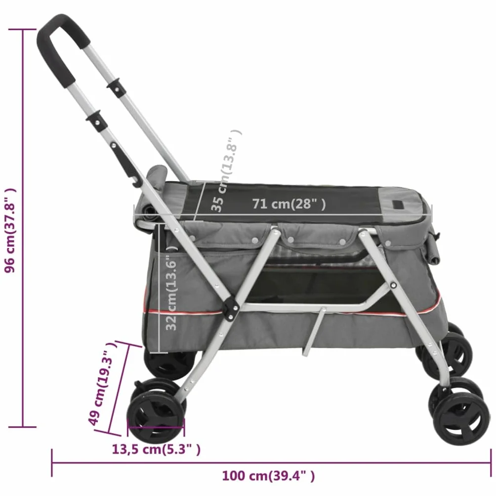 VidaXL Poussette pour chien pliante 100x49x96 cm Gris Tissu de lin