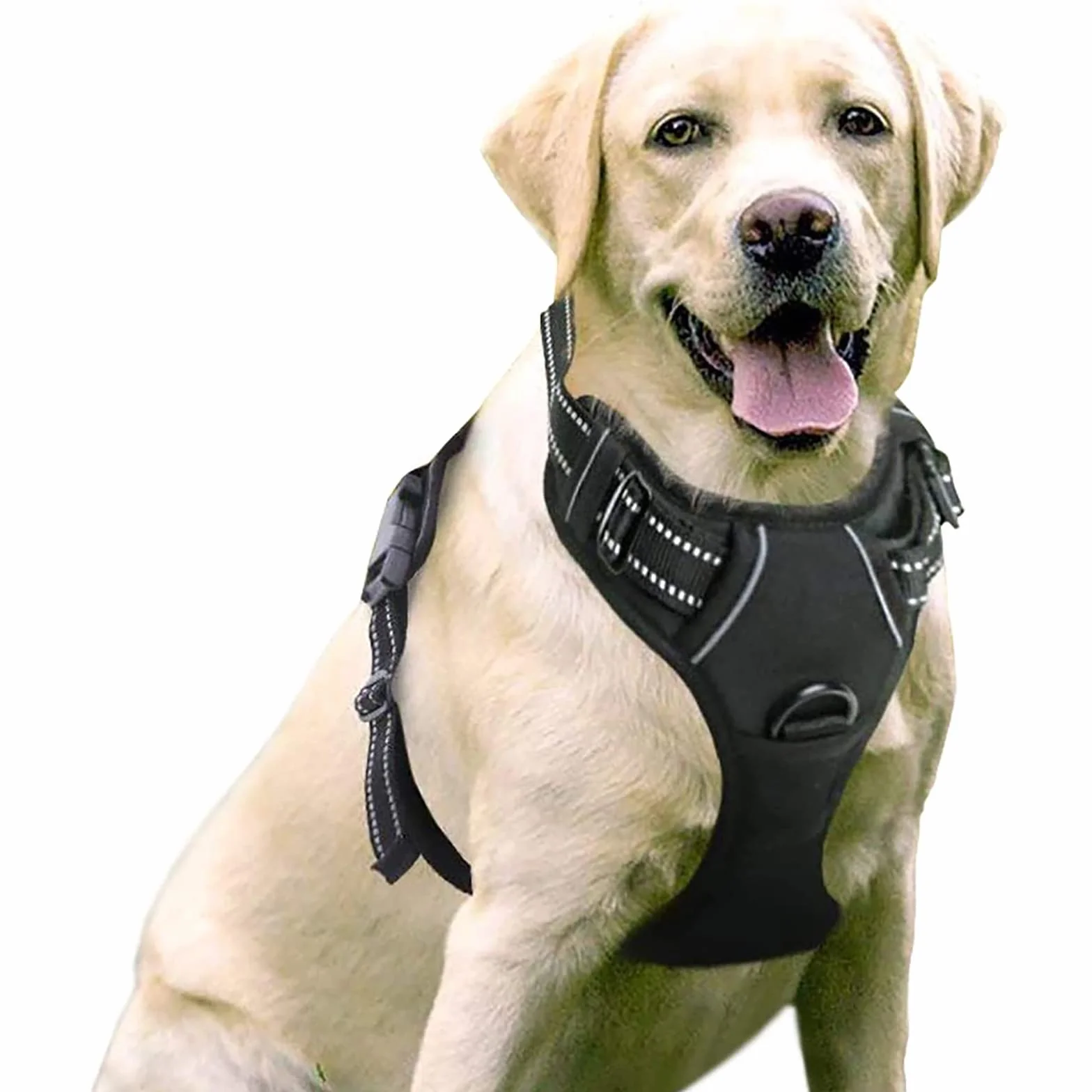 Rabbitgoo Harnais Chien Anti Traction avec Poignée Contrôle, Gilet Réfléchissant Réglable Attache Devant, L Noir