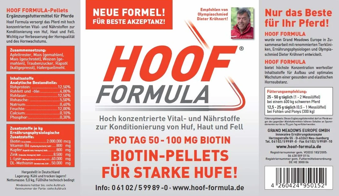 Biotine pour chevaux - Avec zinc, vitamine B6, lysine - Seau de 5 kg Hoof Formula pour env. 200 jours - Aliment complémentaire