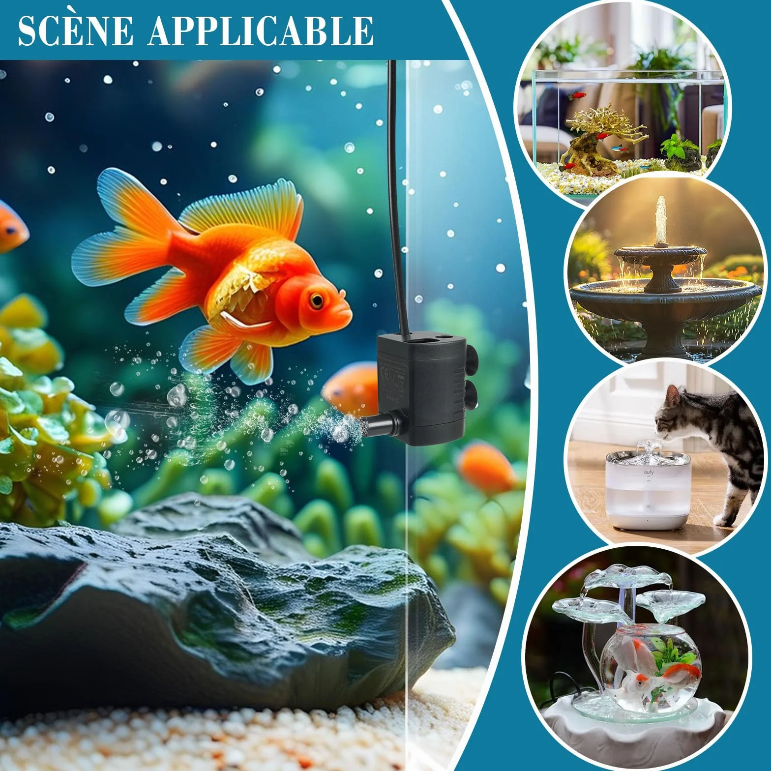 Pompe à eau aquarium silencieuse 200L/H réglable 1-3W USB