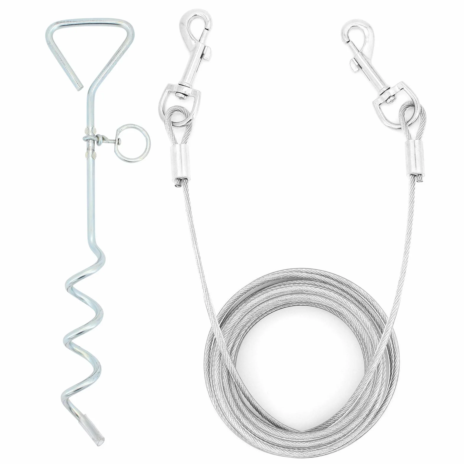 Piquet et câble d'attache pour chien en acier, spirale 40,6 cm, 5 m, extérieur