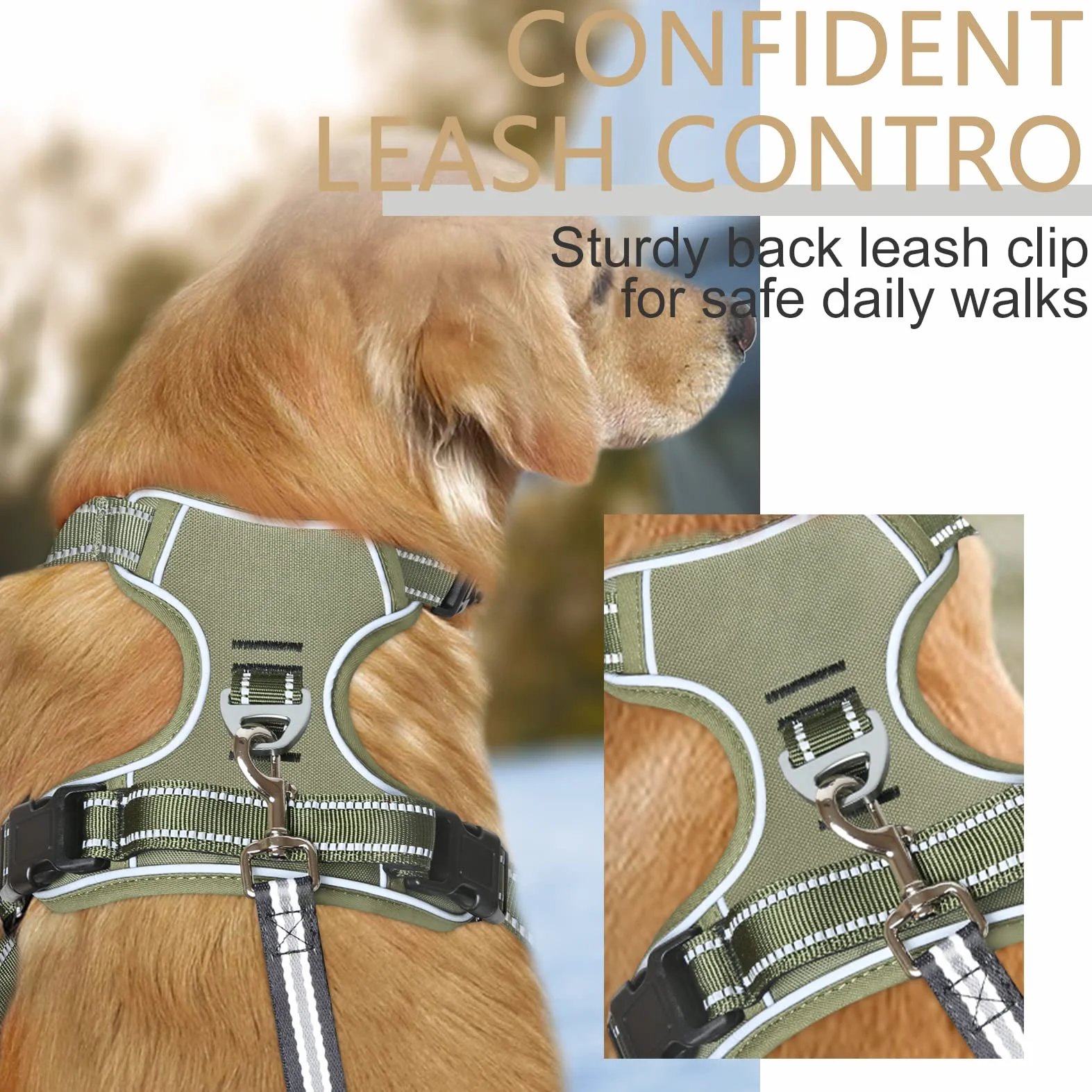 Harnais Chien Anti Traction Réfléchissant pour Moyen Grand Chien avec Poignée Rembourrée, Vert, M