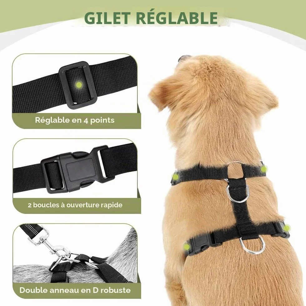 SlowTon Harnais de Sécurité pour Chien Voiture, Gilet Réglable Respirant avec Laisse, Multifonction pour Voyage Promenade