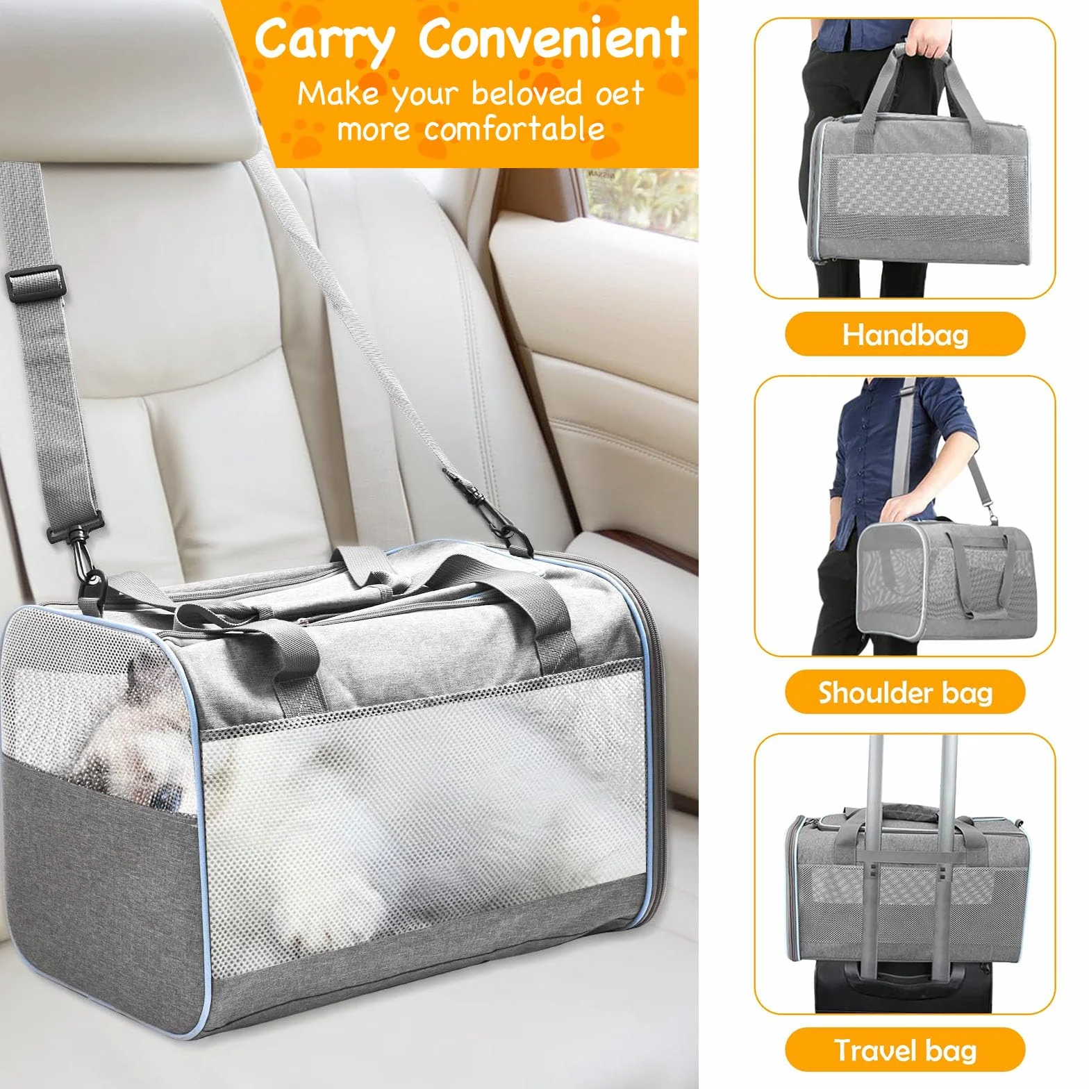 Caisse de Transport Chat Parois Souples, Respirant et Pliable Sac Transport Chat, Bandoulière Réglable Sac de Transport pour Chien Animaux de Petite et Moyenne Taille Jusqu'à 7,5kg