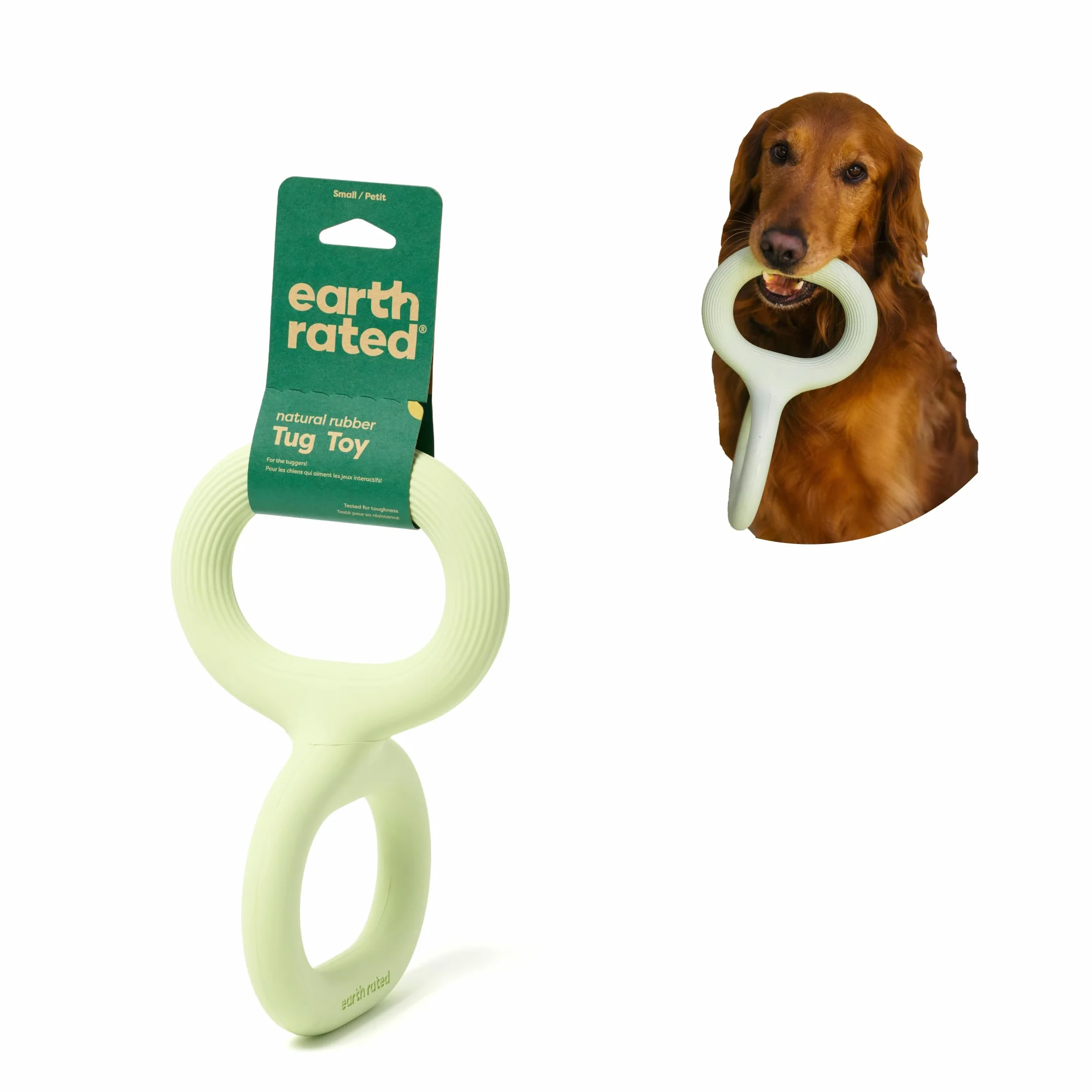 Earth Rated Tug of War Jouet interactif à Tirer pour Chien Adulte et Chiot - Prise en Main Ergonomique - Caoutchouc Naturel - Taille S - Vert