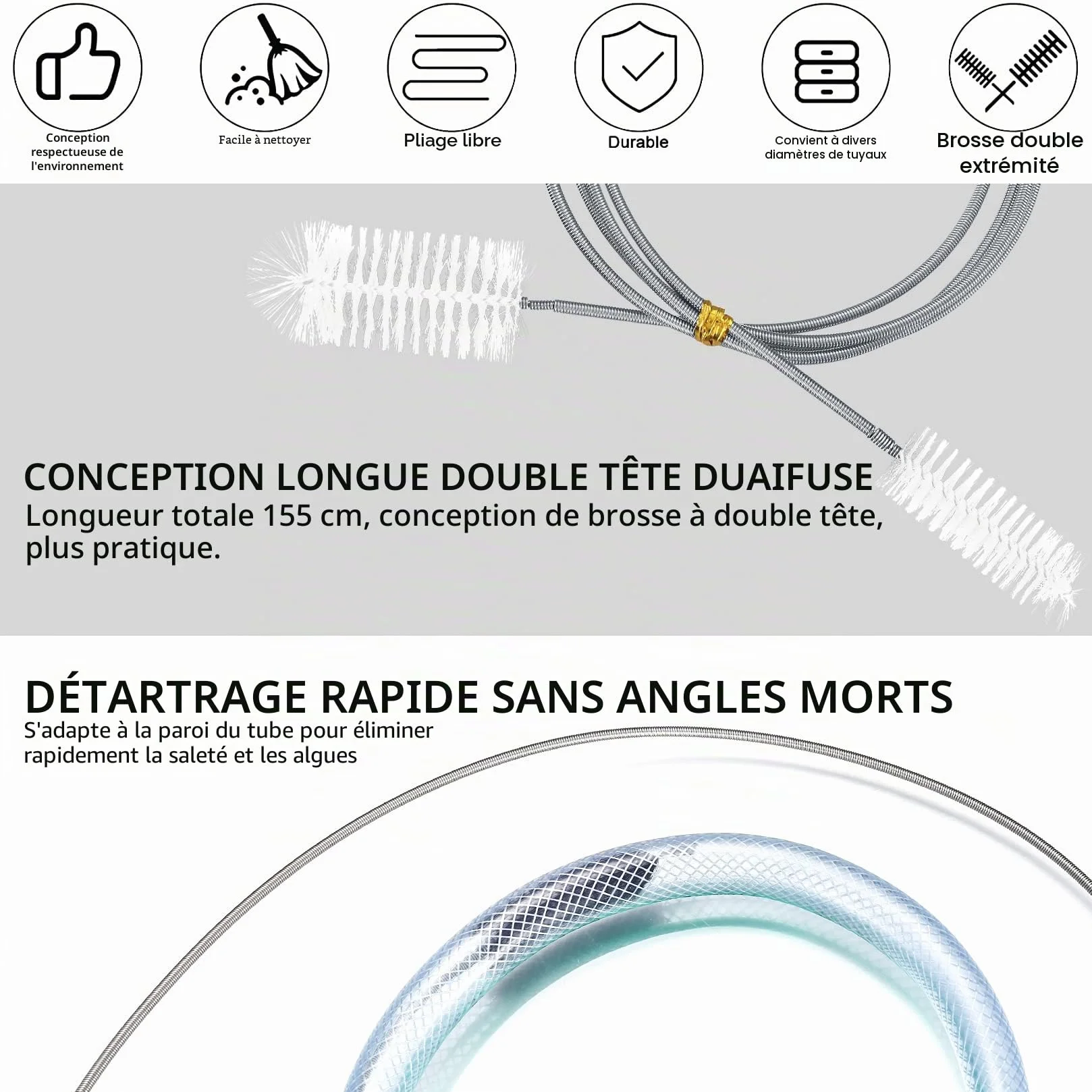 Brosse de Nettoyage pour Aquarium 4 Pièces, Brosse à Tuyau Double Extrémité et Tête Unique