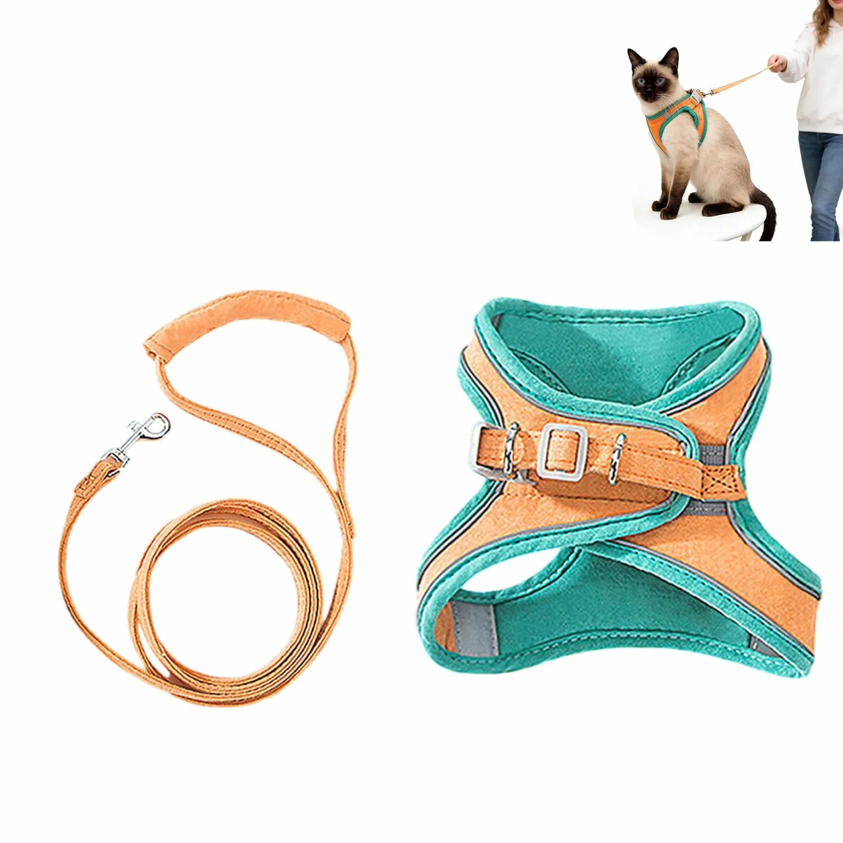 Harnais Anti Fugue Double Sécurité pour Chat, Harnais et Laisse pour Petit Chat et Chiot, Vert, Taille S