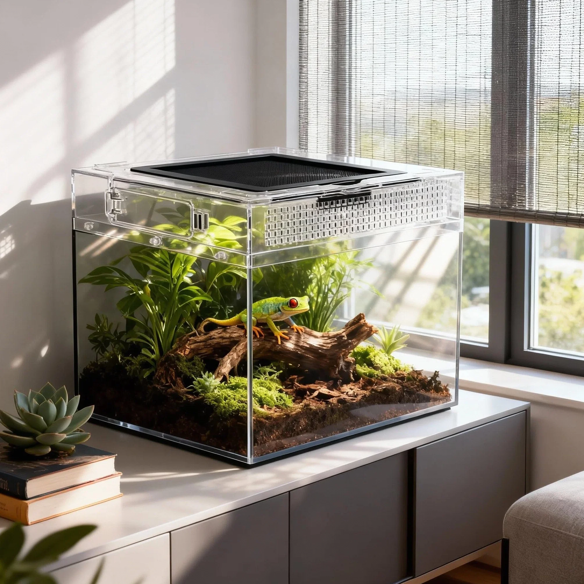 Terrarium pour Reptiles 40x20x25cm Acrylique Transparent avec Trous d'air