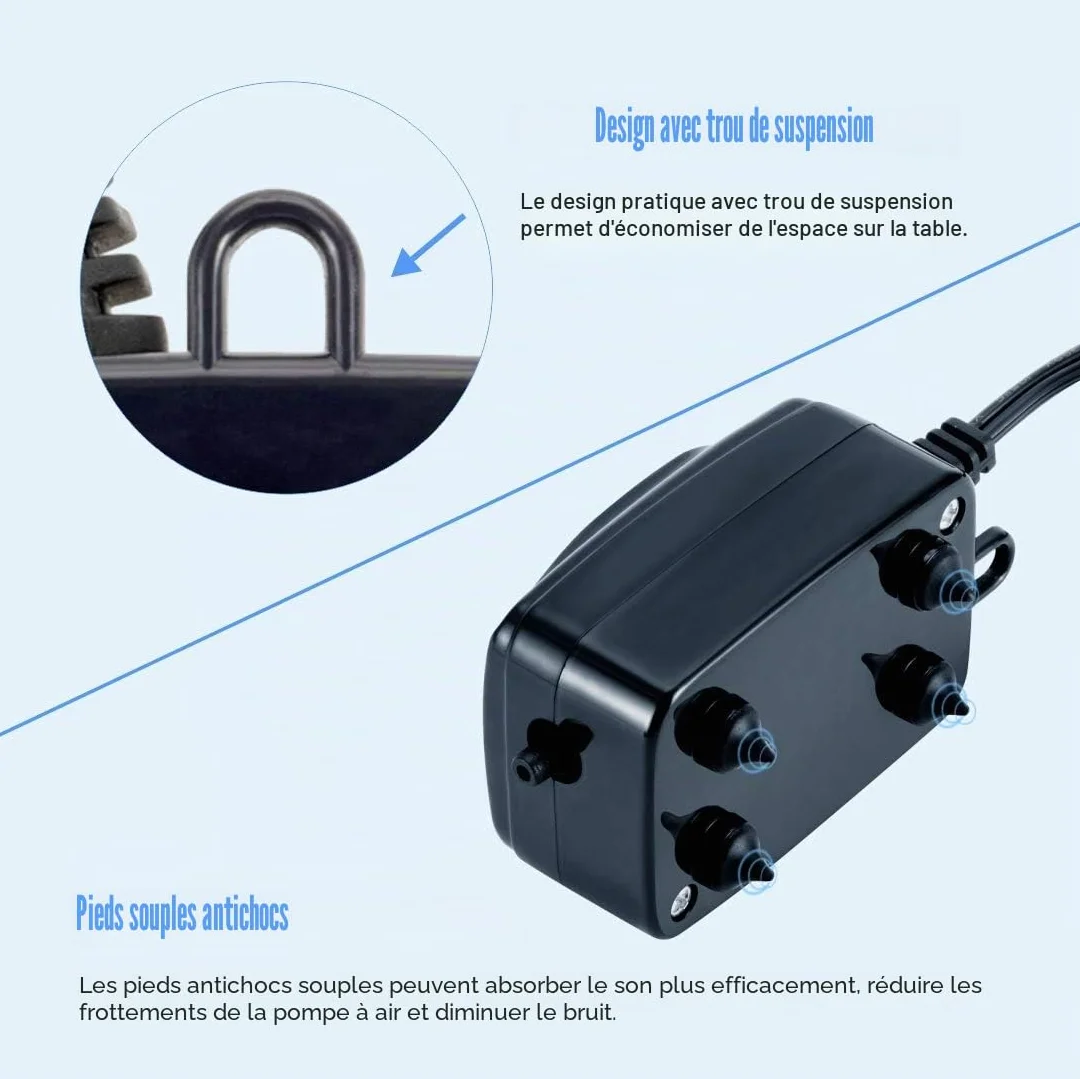 Hygger Pompe à Air Aquarium Silencieuse Réglable 1-75 L avec Tuyau et Pierre à Gazéifier 1W