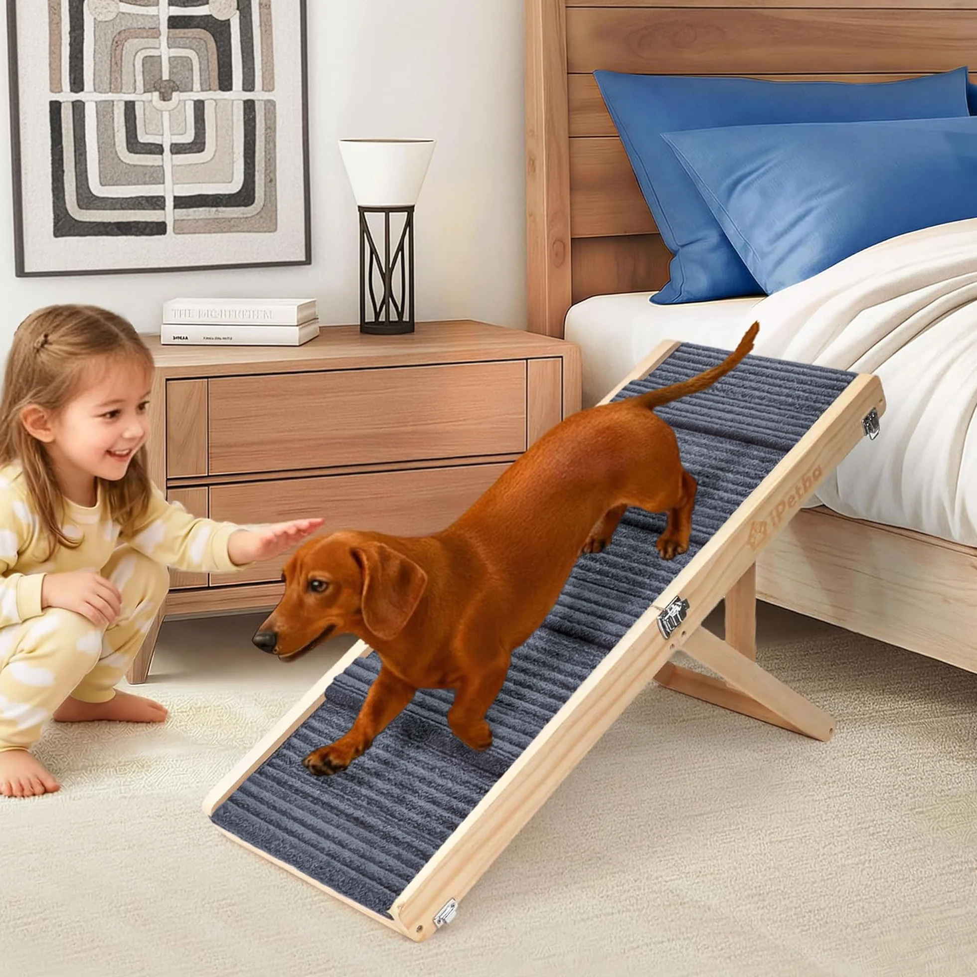 Rampe pour Chien pour Lit & Canapé Antidérapant Pliable Réglable Jusqu'à 16 kg