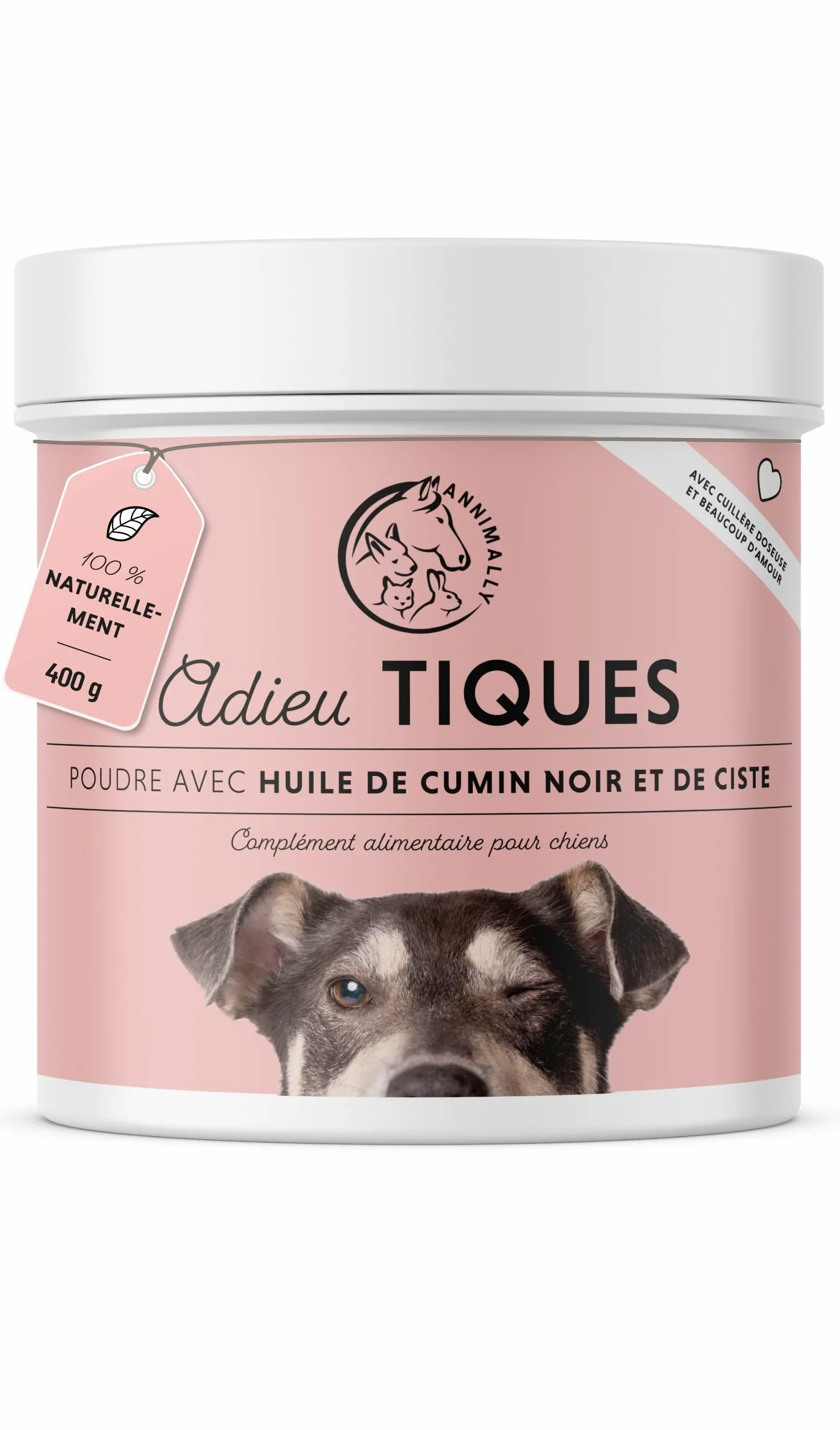 Annimally Adieu Tiques Poudre Chiens 400g Huile Cumin Noir Ciste Levure Bière Algues Marines Alternative Comprimés