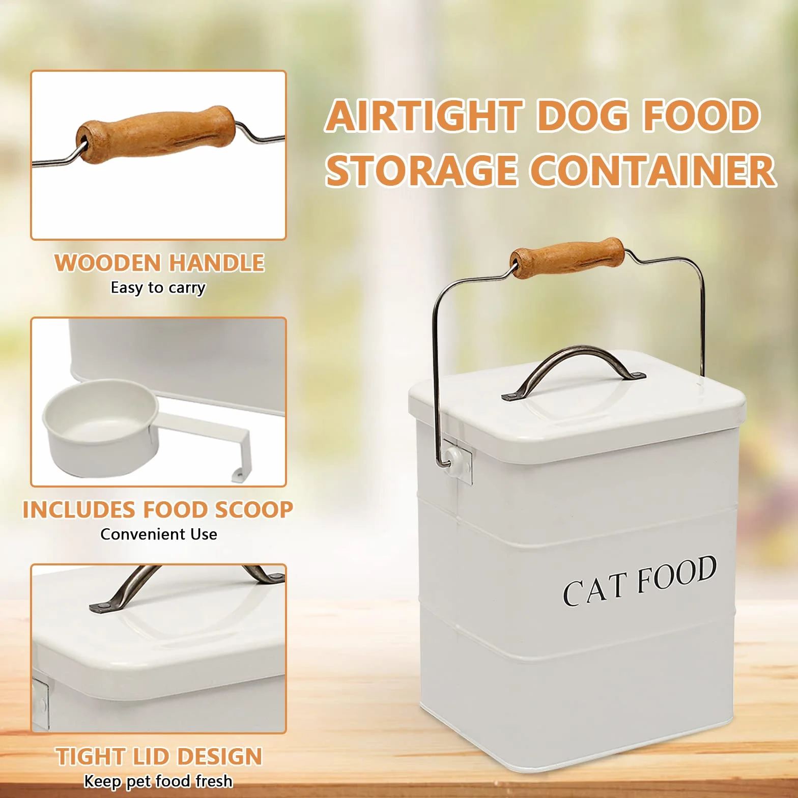 Geyecete Boîtes de Rangement Nourriture Animaux hermétiques Acier Carbone 6L Blanc