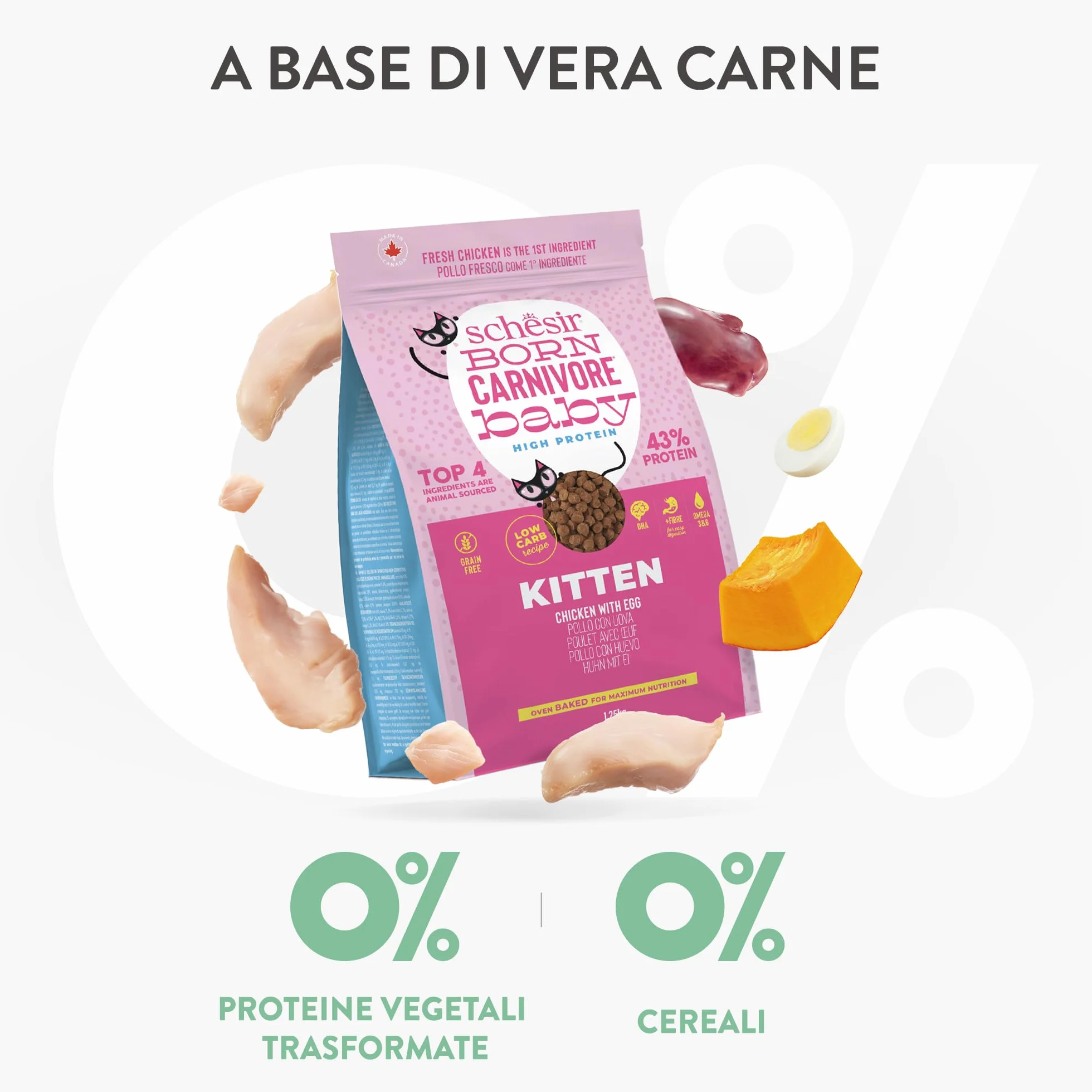 Schesir Born Carnivore Baby Croquettes Poulet et Œuf pour Chatons, Cuites au Four 1,25 kg