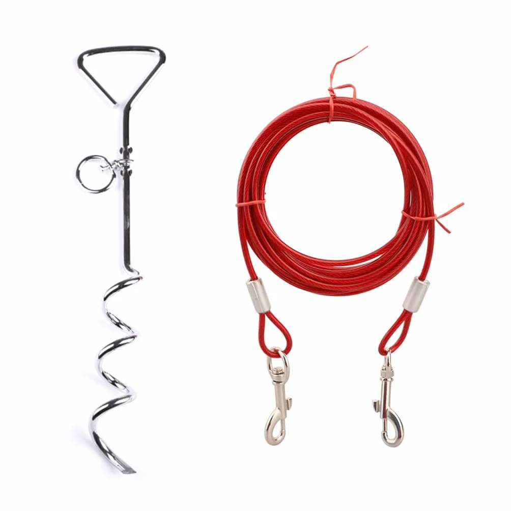 Ensemble de câble et piquet pour chiens de petite et grande taille de 2,9/5,9/10 m sans enchevêtrement pour la cour à l'extérieur