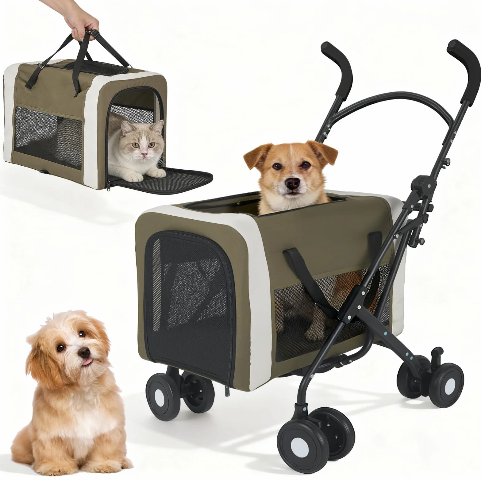 Poussette pour Chiens et Chats 30 kg 2 en 1 Pliable Transporteur