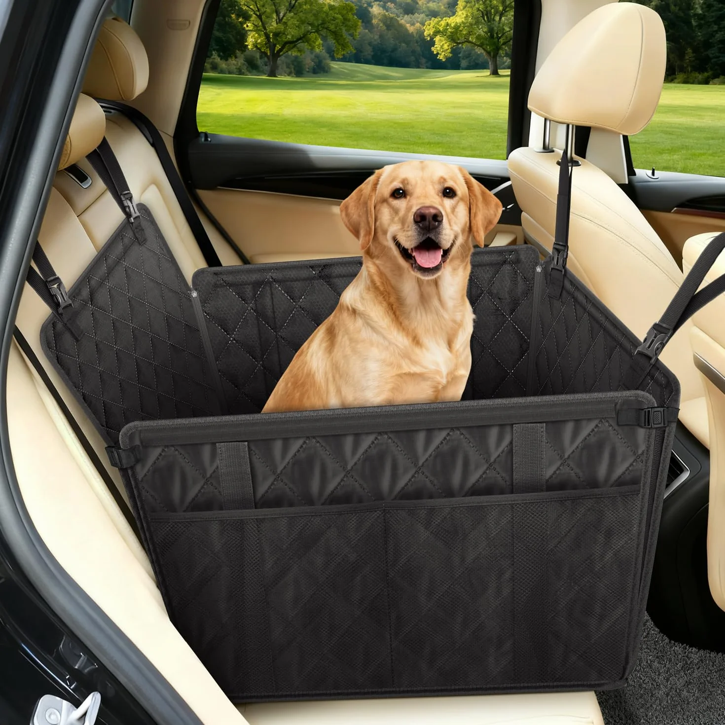 Siège Auto Chien Extra Stable Waterproof Transport Voiture Arrière avec 8 Tiges Jusqu'à 26 kg
