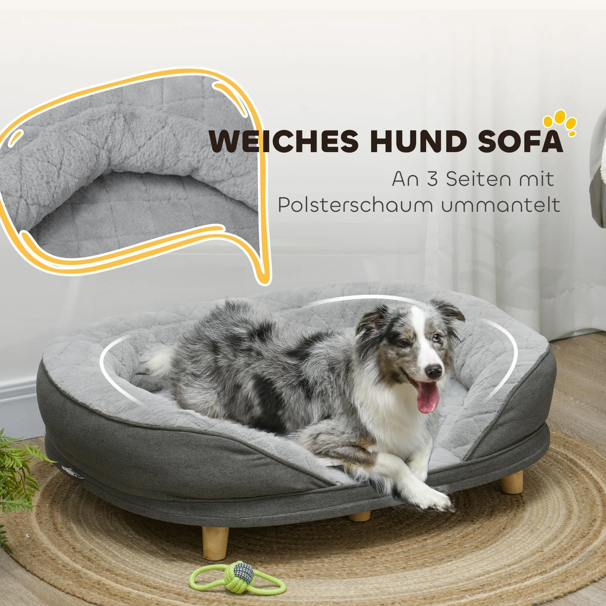 PawHut Canapé pour Chien Housse Lavable Dossier Pieds en Bois Gris 25 kg