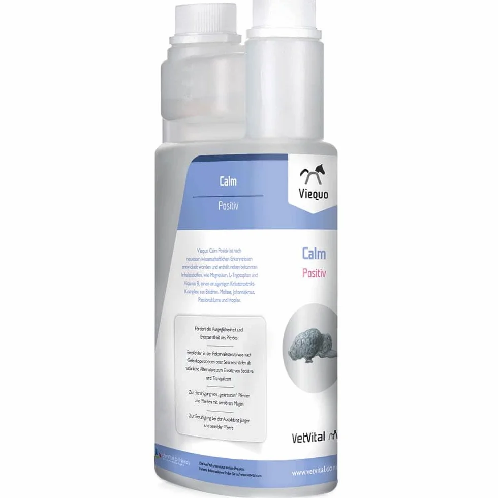 Viequo Calm Positive Complément alimentaire pour chevaux 1 l Pour soutenir les situations stressantes, la concentration et la résilience