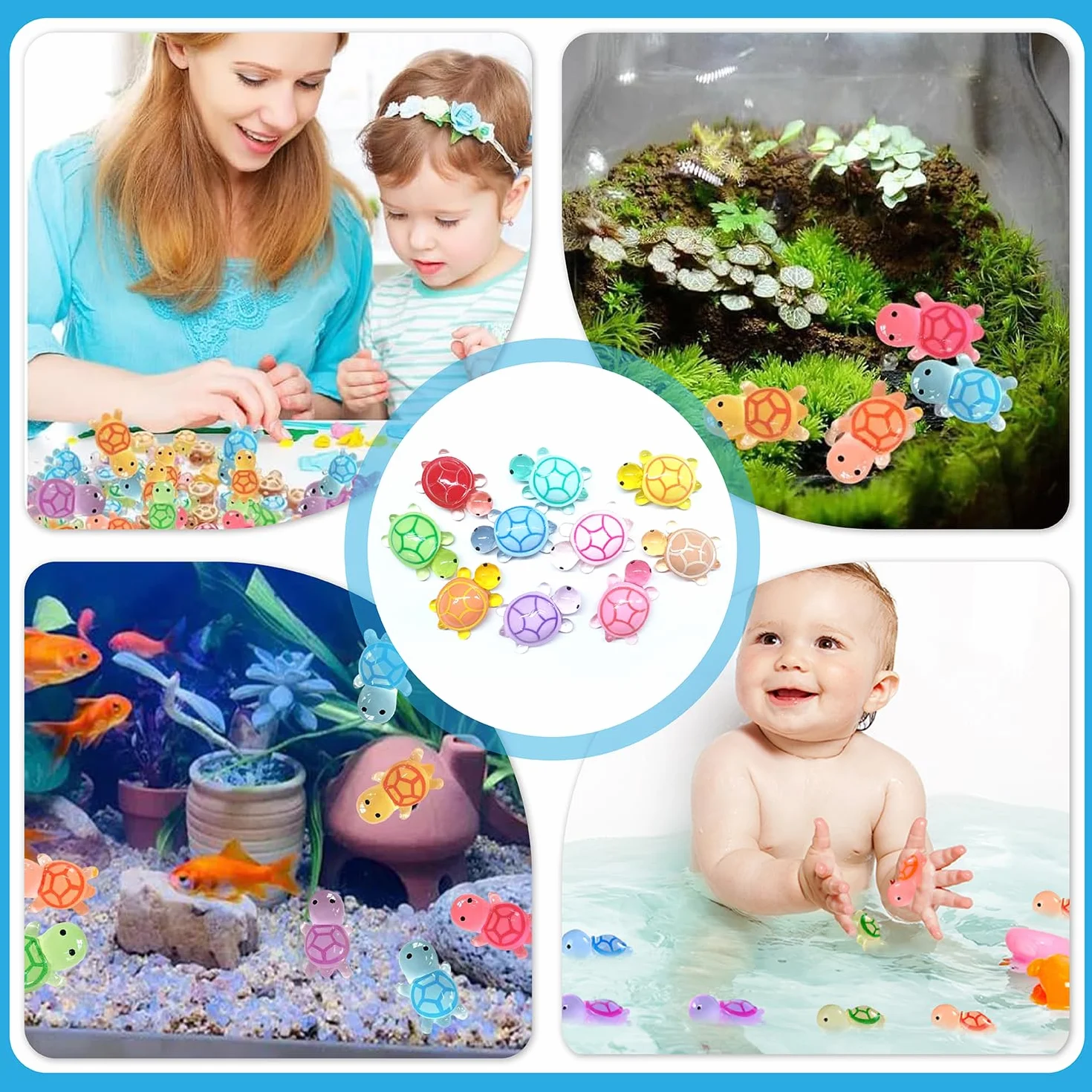 Figurines Miniatures Lumineuses Fluorescentes en Résine Animalier Lot de 20 Mini Tortues - Déco Micro Paysage Aquarium Bonsaï Jardin