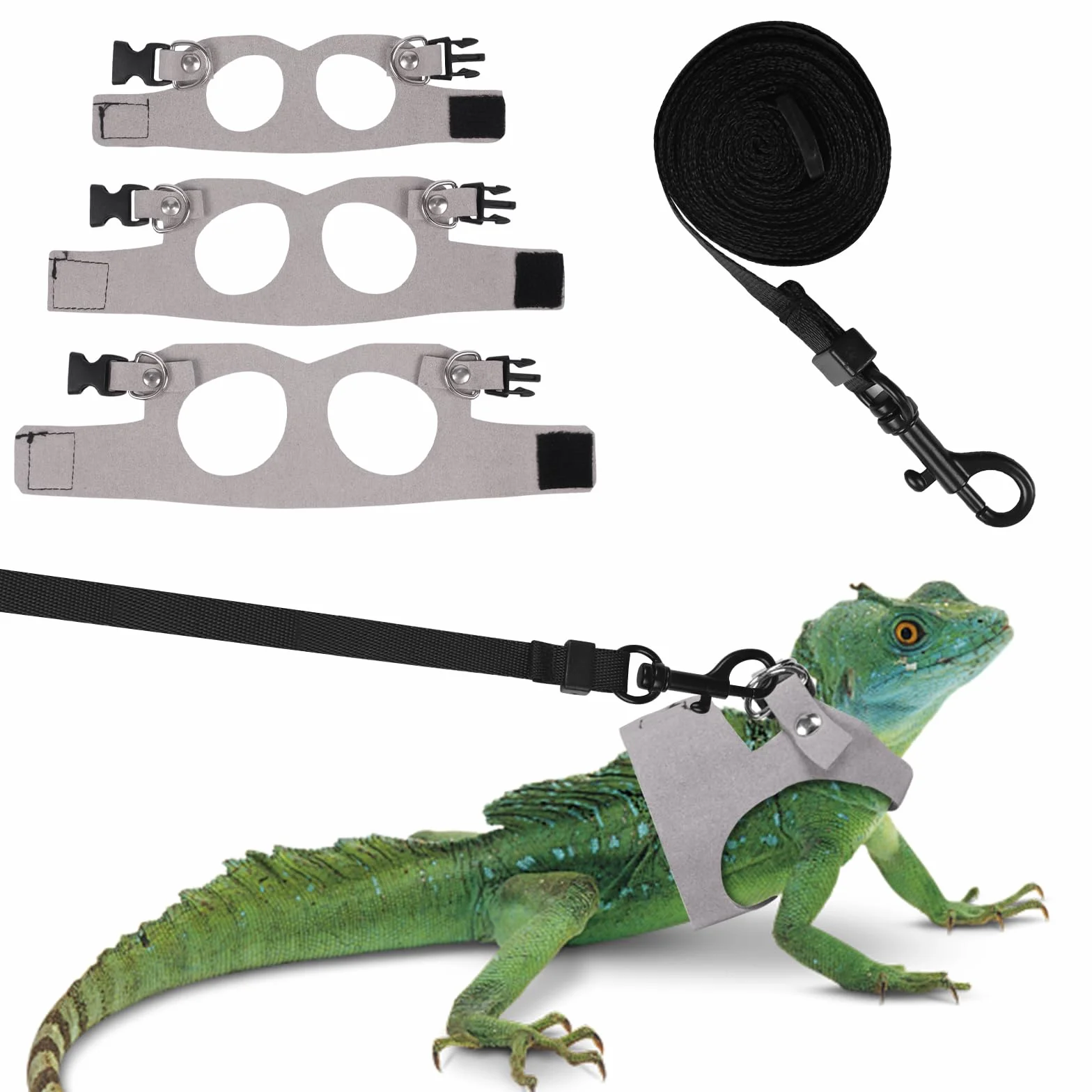 Ensemble harnais et laisse pour dragon barbu - 3 tailles ajustables - Gilet en cuir d'entraînement et de promenade pour lézards - Corde de traction anti-évasion pour petits reptiles