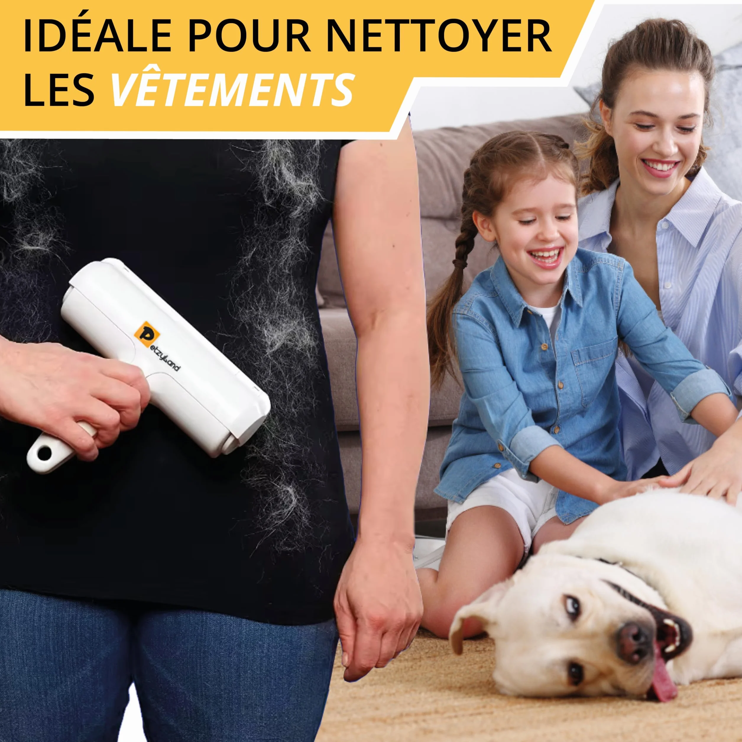 Brosse Anti-Poils Autonettoyante pour Chat et Chien - Rouleau Idéal pour Animaux