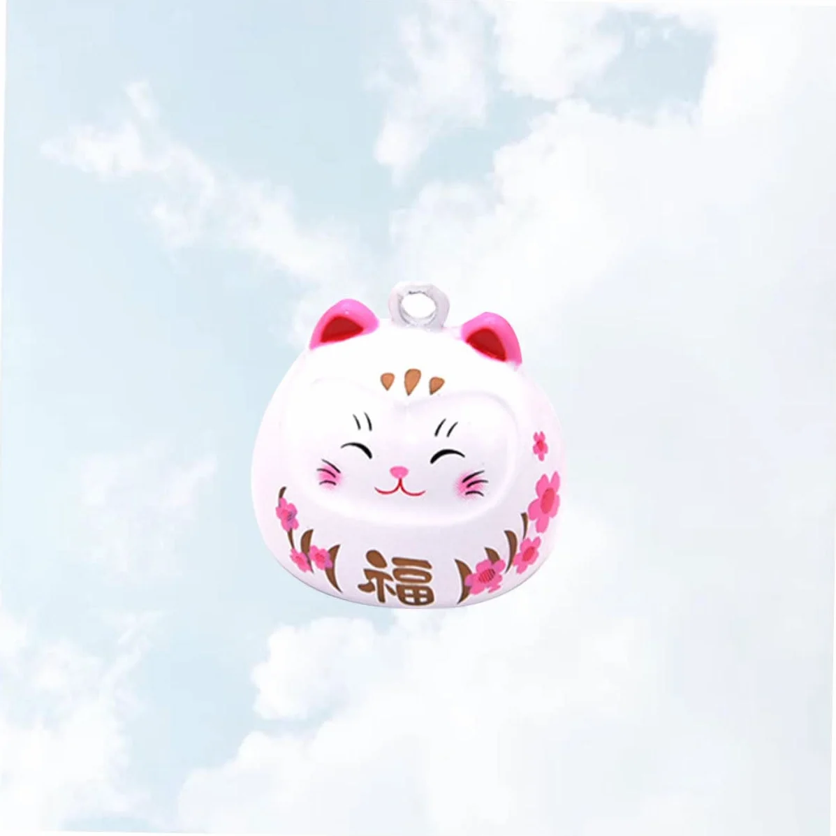 Pendentif Cloche Japonaise Cuivre Chat Décor Porte-clés Accessoire Suspendu DIY Blanc